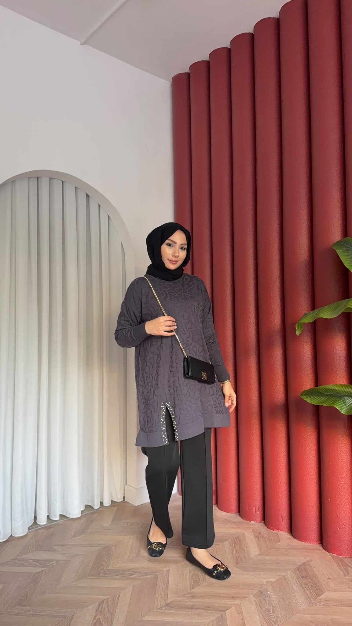 MEYSADESIGN MERSERİZE TUNİK İncili Merserize Tunik Antrasit