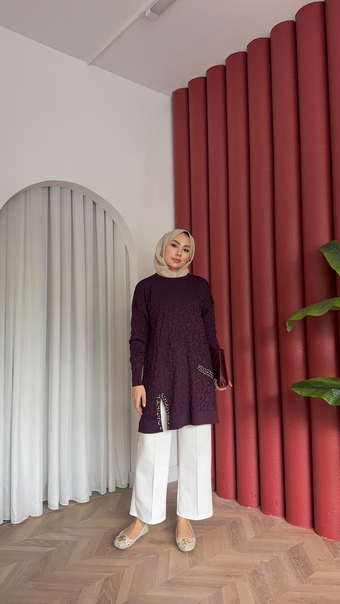 MEYSADESIGN MERSERİZE TUNİK İncili Merserize Tunik Mürdüm