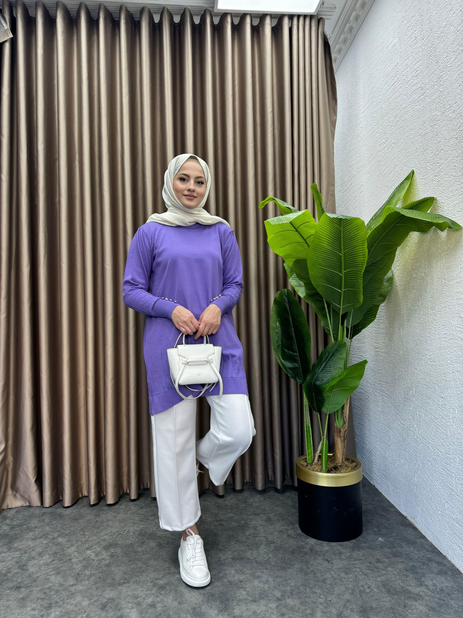 Leaf Pattern Merserized Sweater Lilac