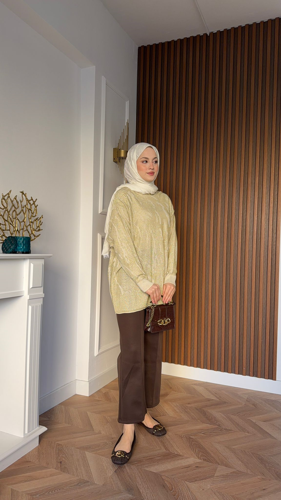 MEYSADESIGN MERSERIZED Zebra Desenli Simli Merserize Tunik Gold