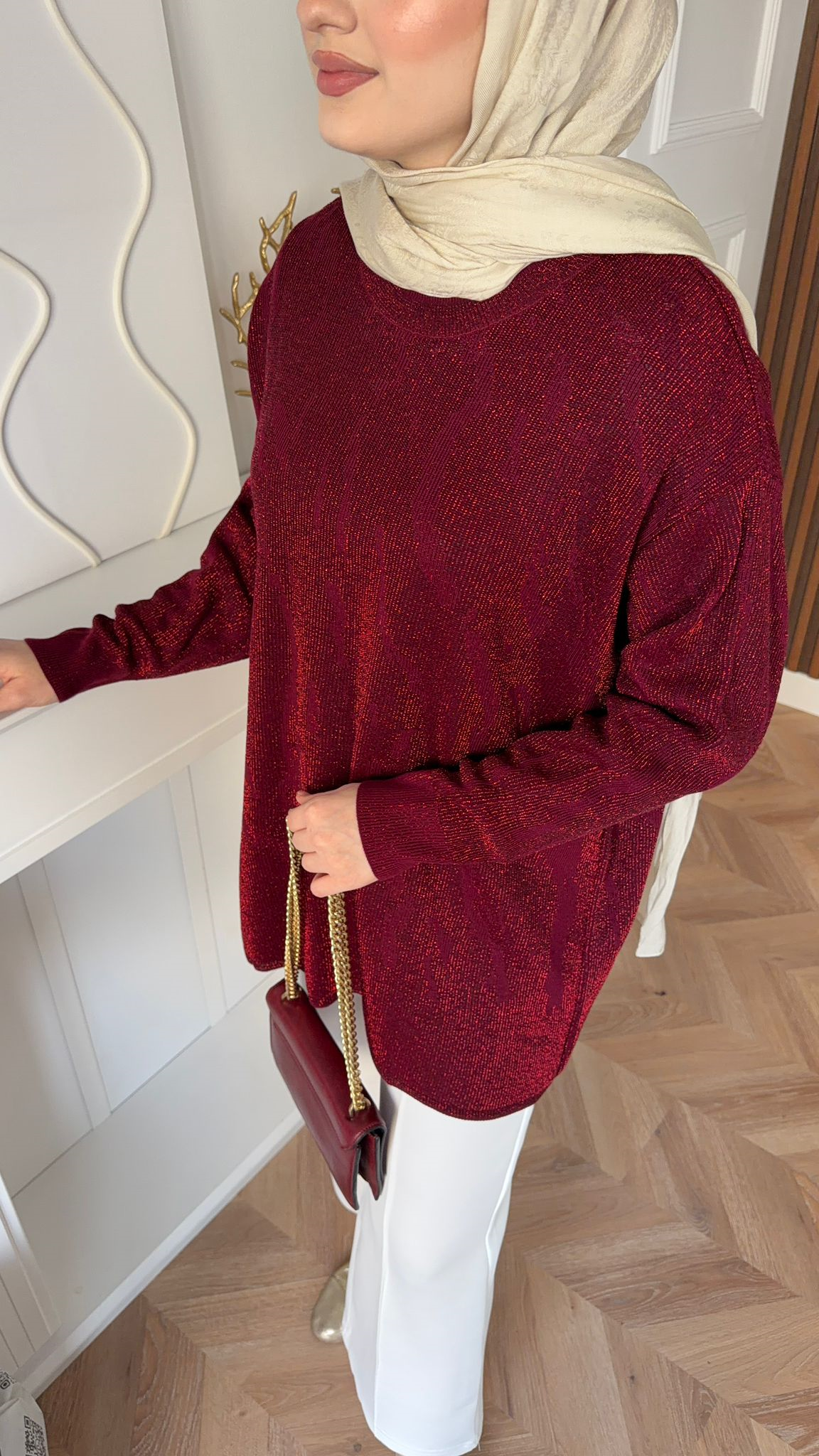 MEYSADESIGN MERSERIZED Zebra Desenli Simli Merserize Tunik Bej