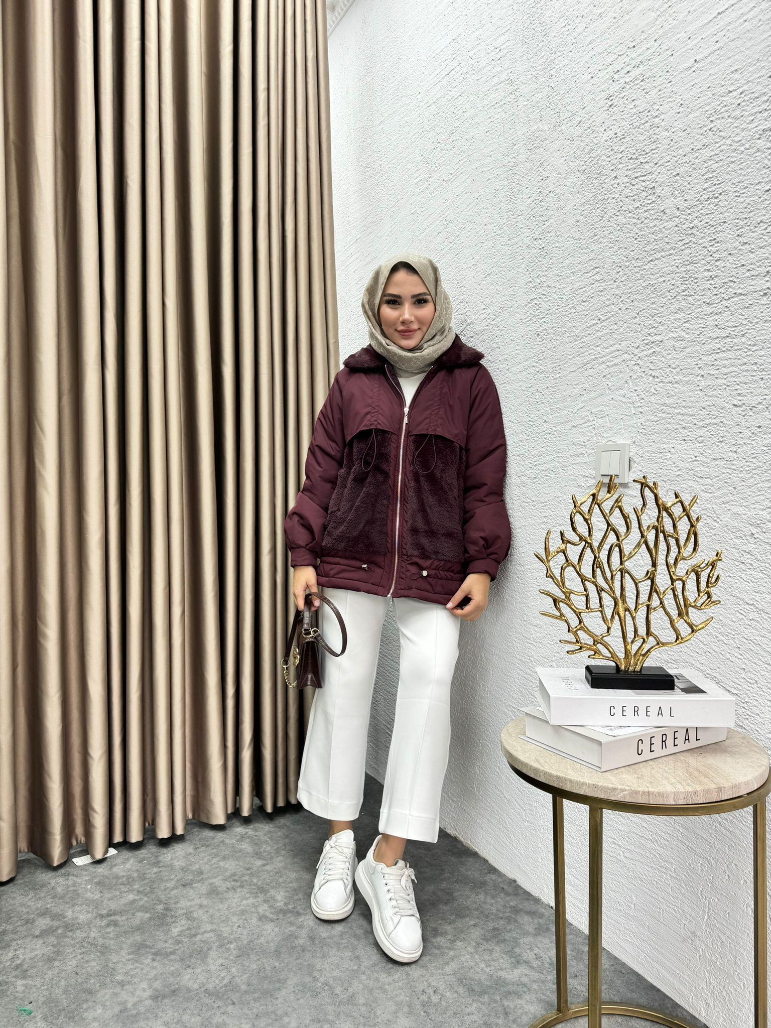 Furry Plush Jacket Burgundy