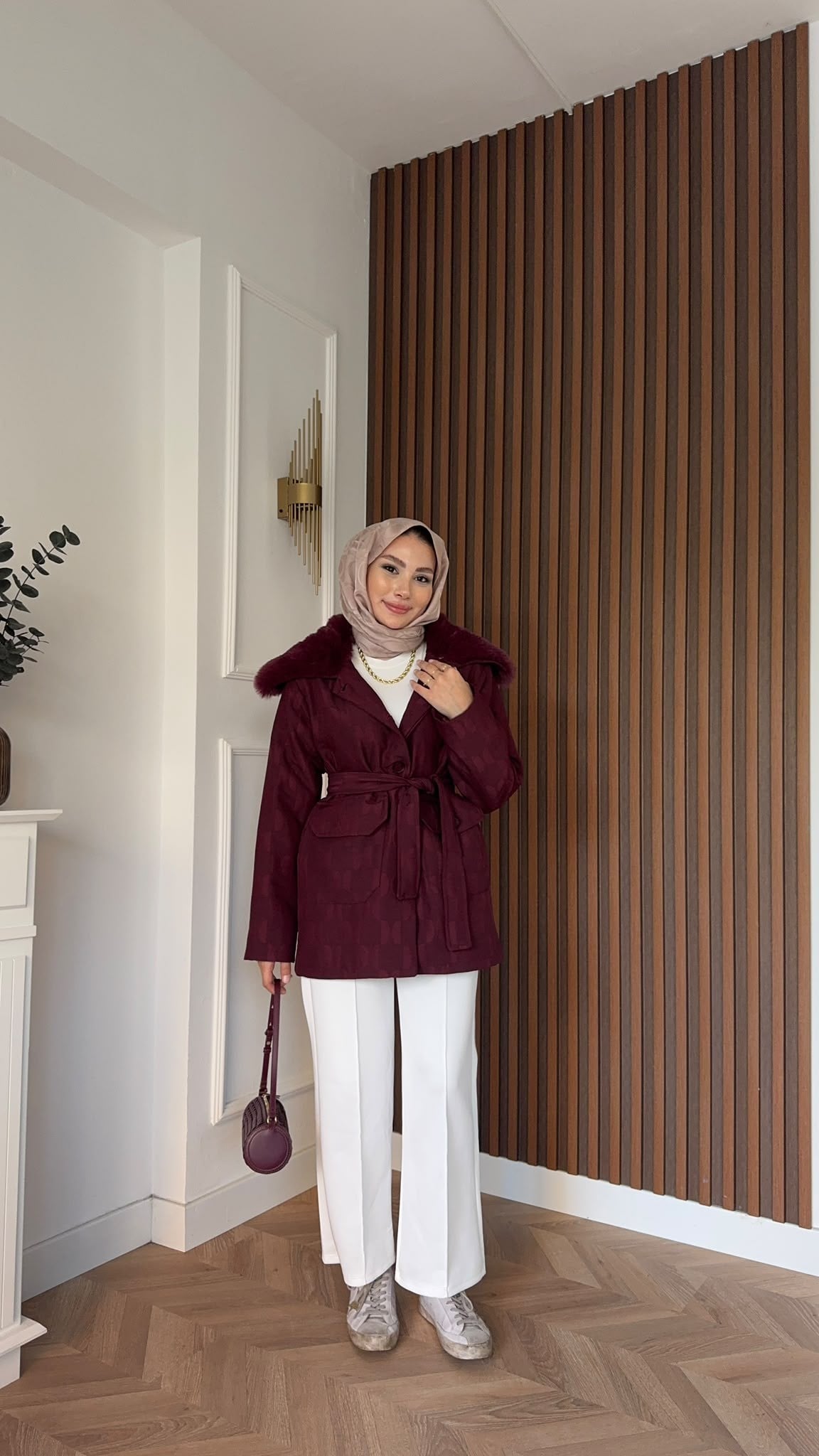 MEYSADESIGN MONT Mia Seyyar Kürk Yakalı Mont Bordo