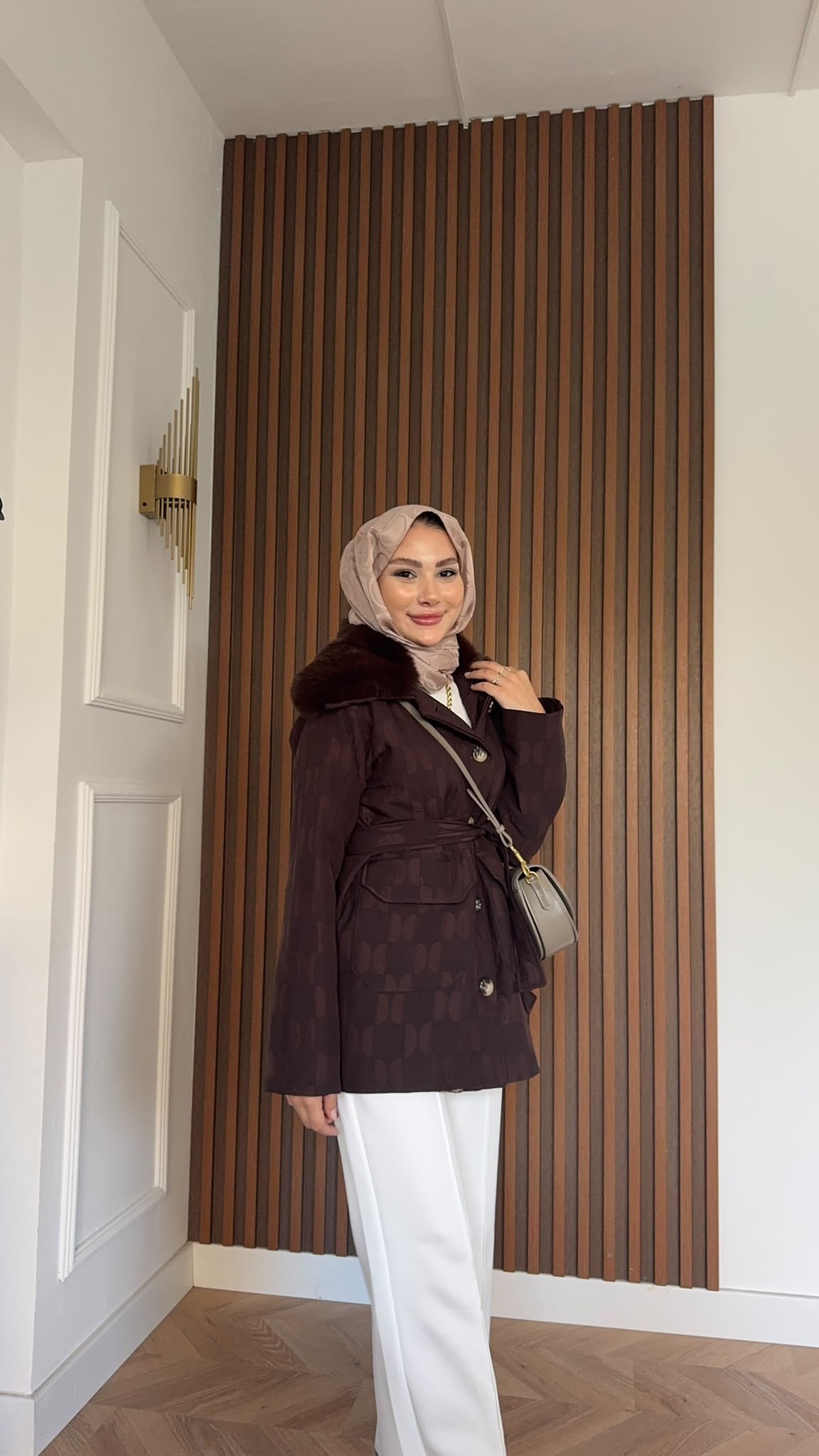 MEYSADESIGN MONT Mia Seyyar Kürk Yakalı Mont Acı Kahve