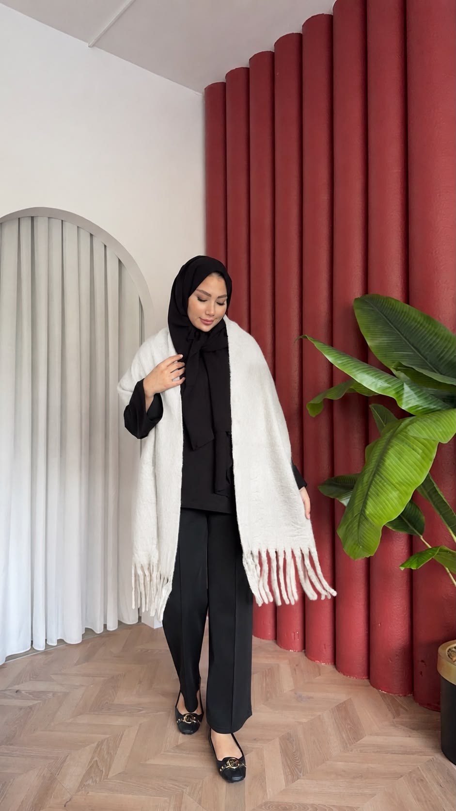 MEYSADESIGN OMUZ ATKISI Düz Angora Atkı Ekru