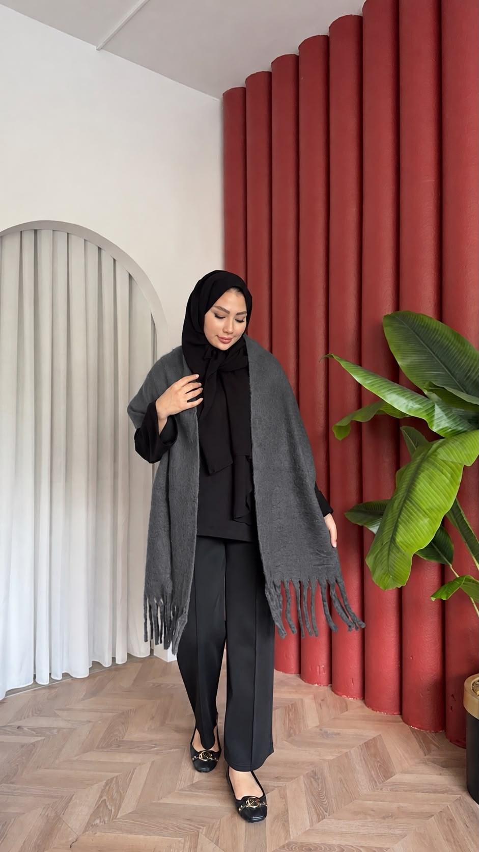 MEYSADESIGN OMUZ ATKISI Düz Angora Atkı Antrasit