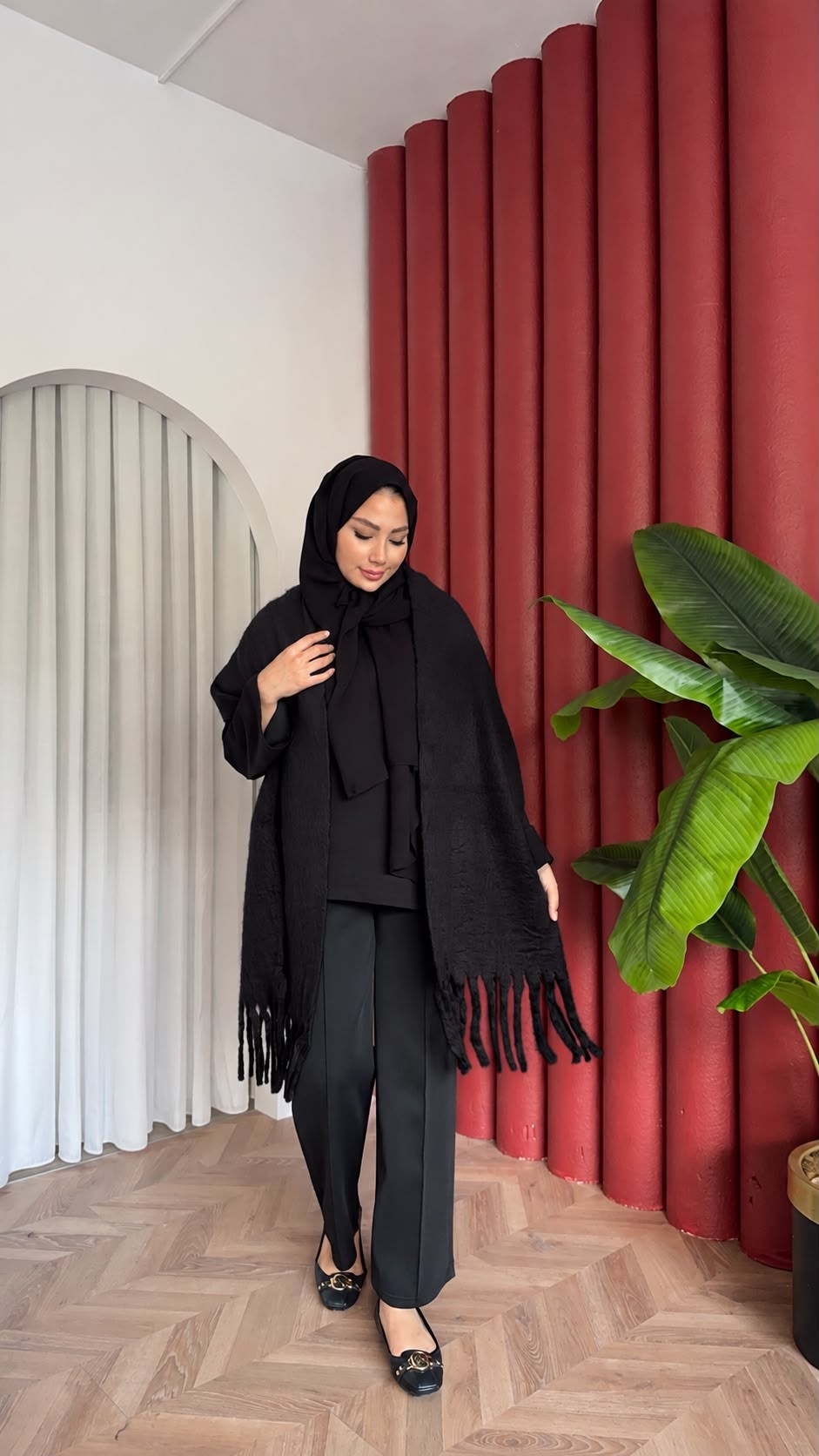 MEYSADESIGN OMUZ ATKISI Düz Angora Atkı Siyah