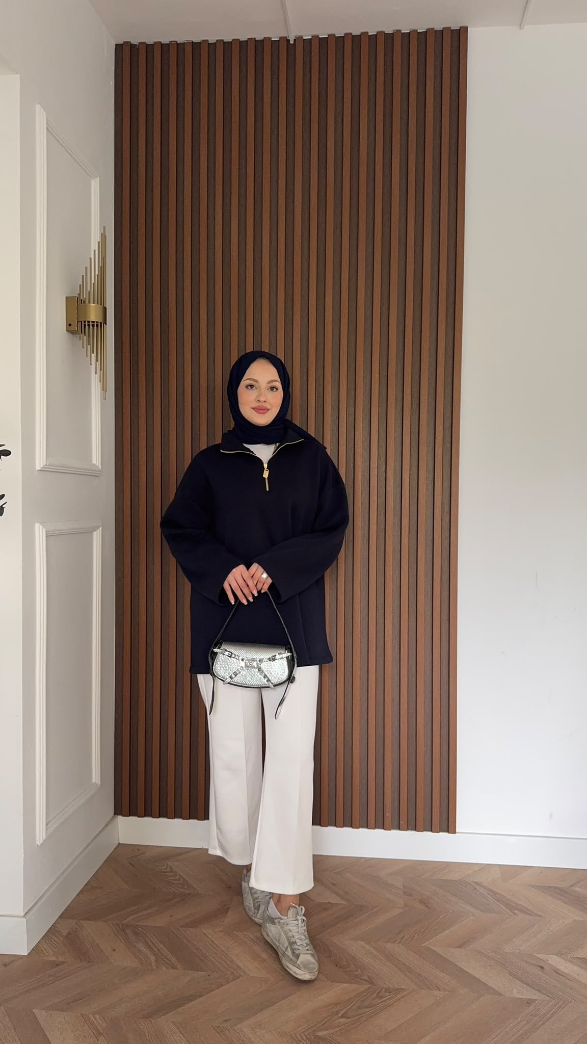 MEYSADESIGN OMUZ ATKISI Fermuarlı Polarlı Sweatshirt Lacivert