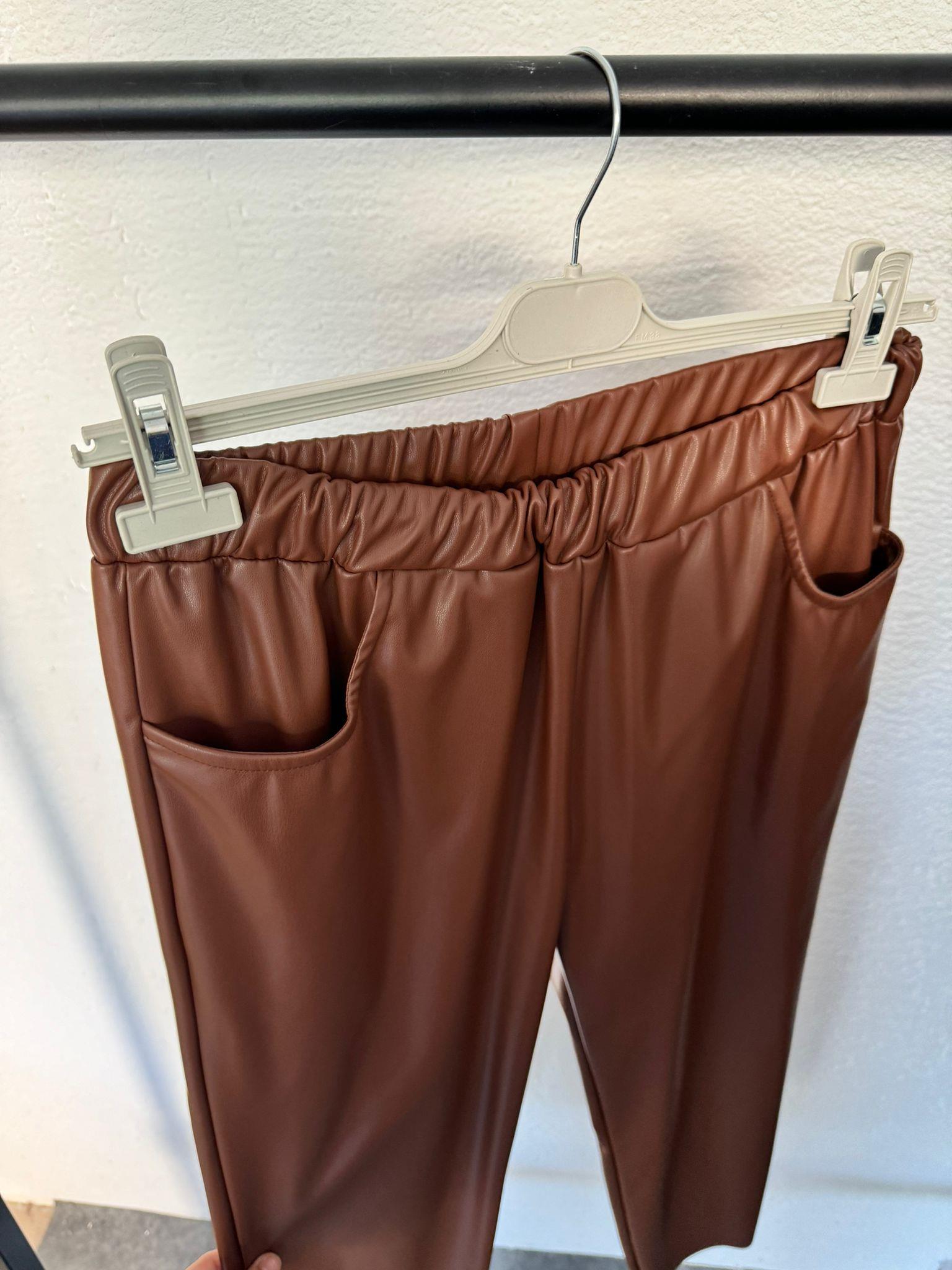 MEYSADESIGN PANTOLON Deri Pantolon Kahve
