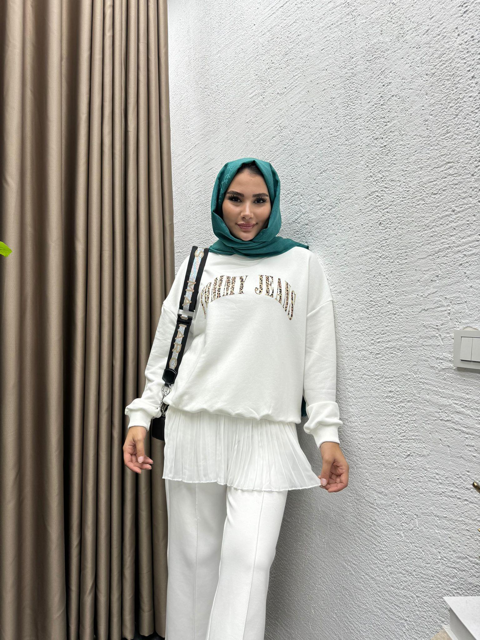 MEYSADESIGN PANTOLON Pileli İçlik Beyaz