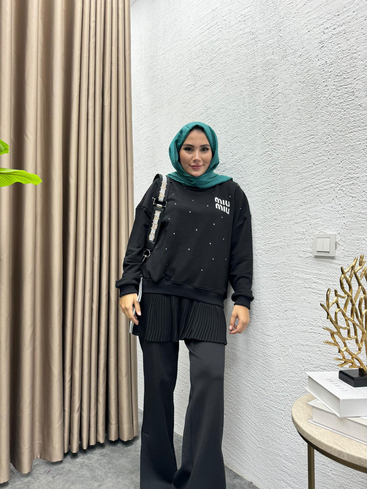 MEYSADESIGN PANTOLON Pileli İçlik Siyah