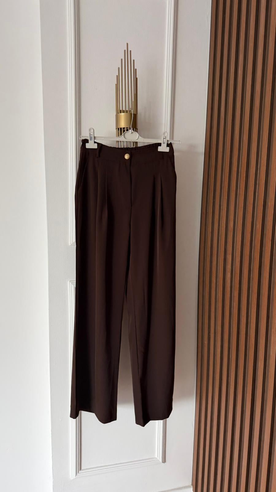 Pleated Palazzo Trousers Brown