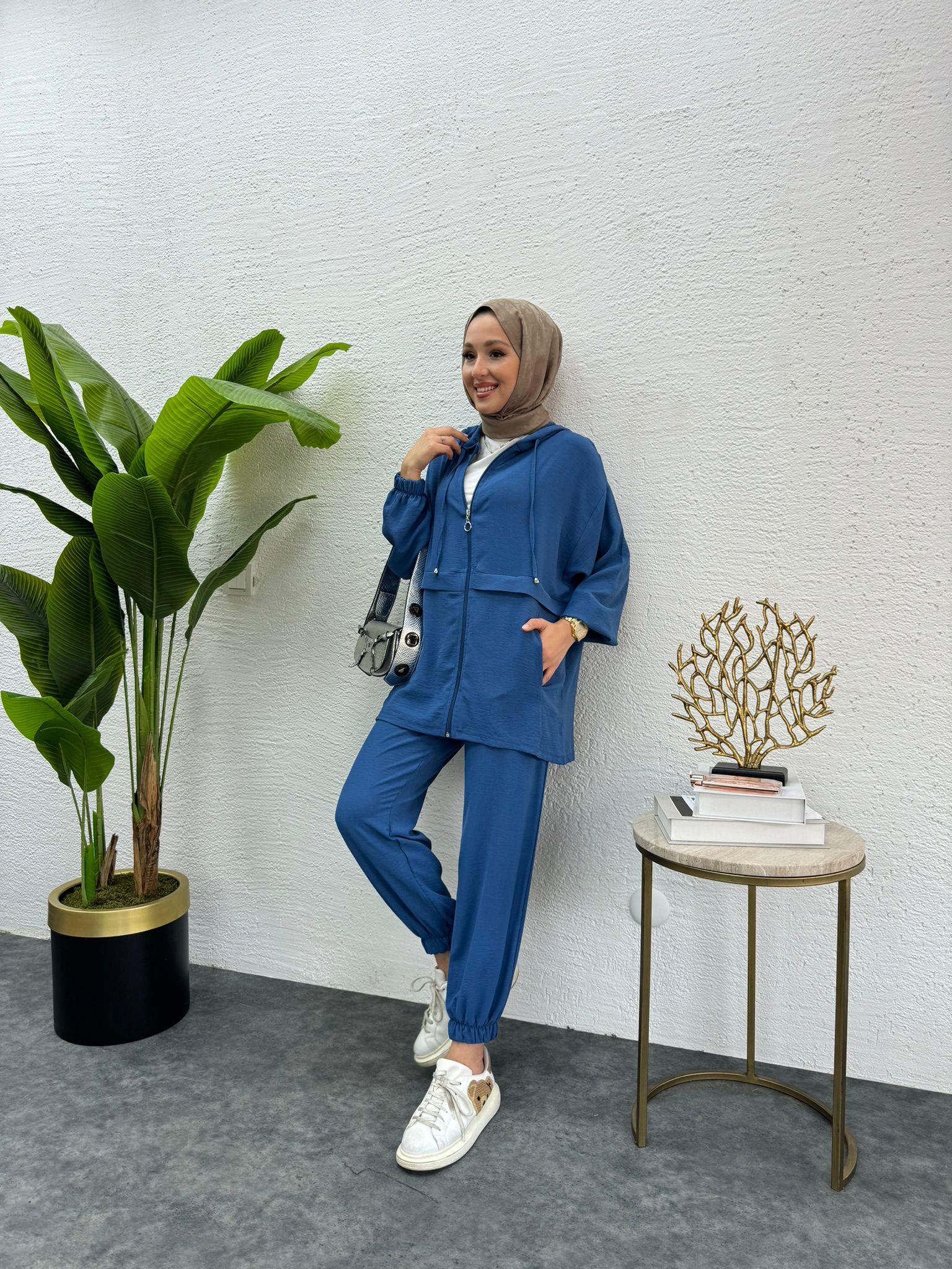 MEYSADESIGN PANTOLON TAKIM Aerobin Fermuarlı İkili Takım Indigo