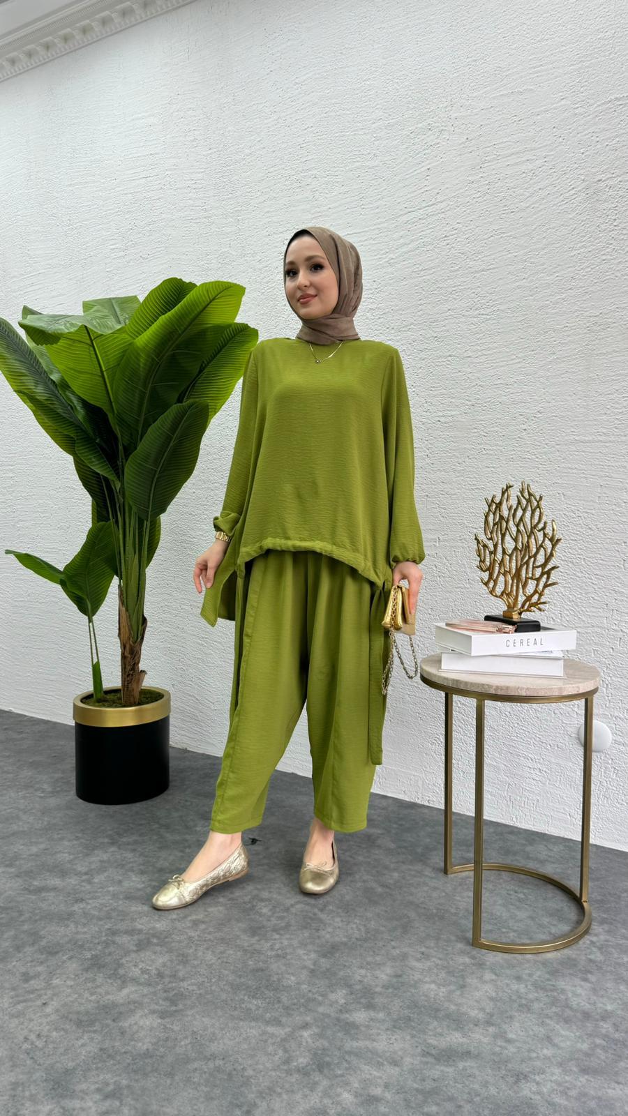 MEYSADESIGN PANTOLON TAKIM Aerobin Şalvar İkili Takım Yeşil