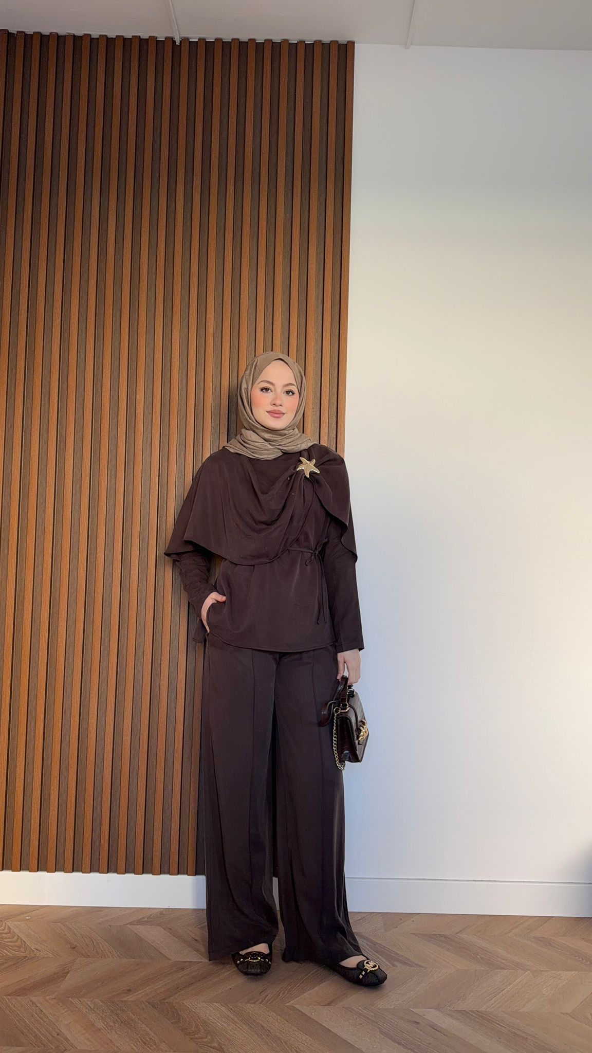 MEYSADESIGN TROUSER SETS Ales Deniz Yıldızı Broşlu Takım Acı Kahve