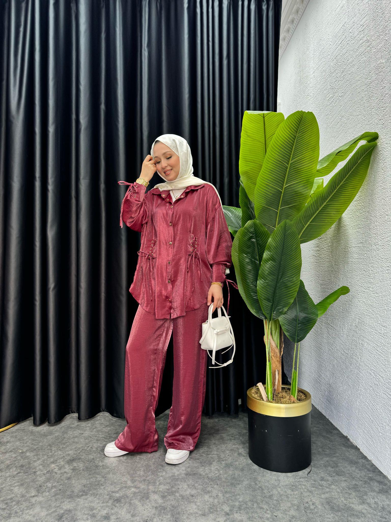 Bağcıklı Trousers Set Burgundy