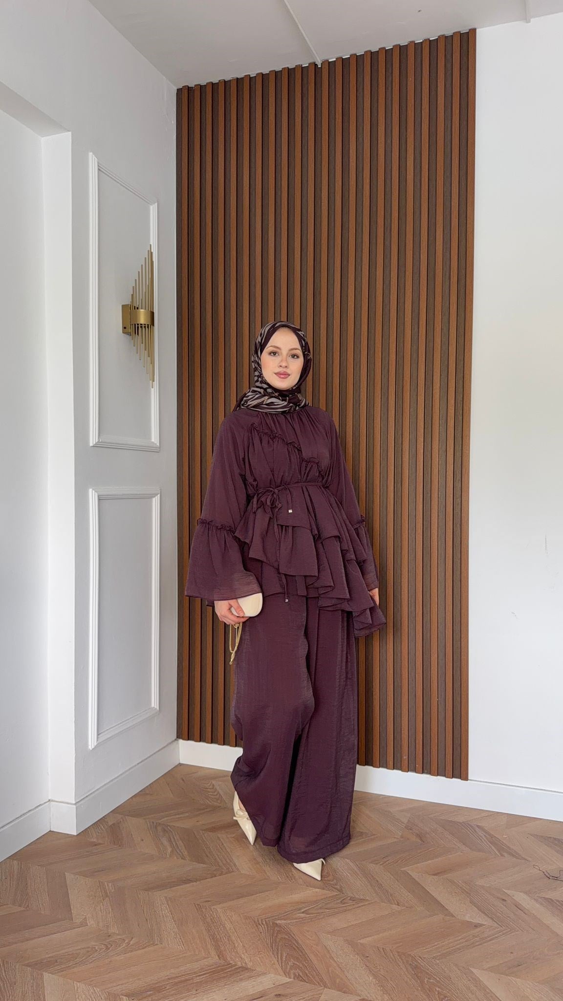 MEYSADESIGN PANTOLON TAKIM Bali Katkat Tül Model Takım Mürdüm