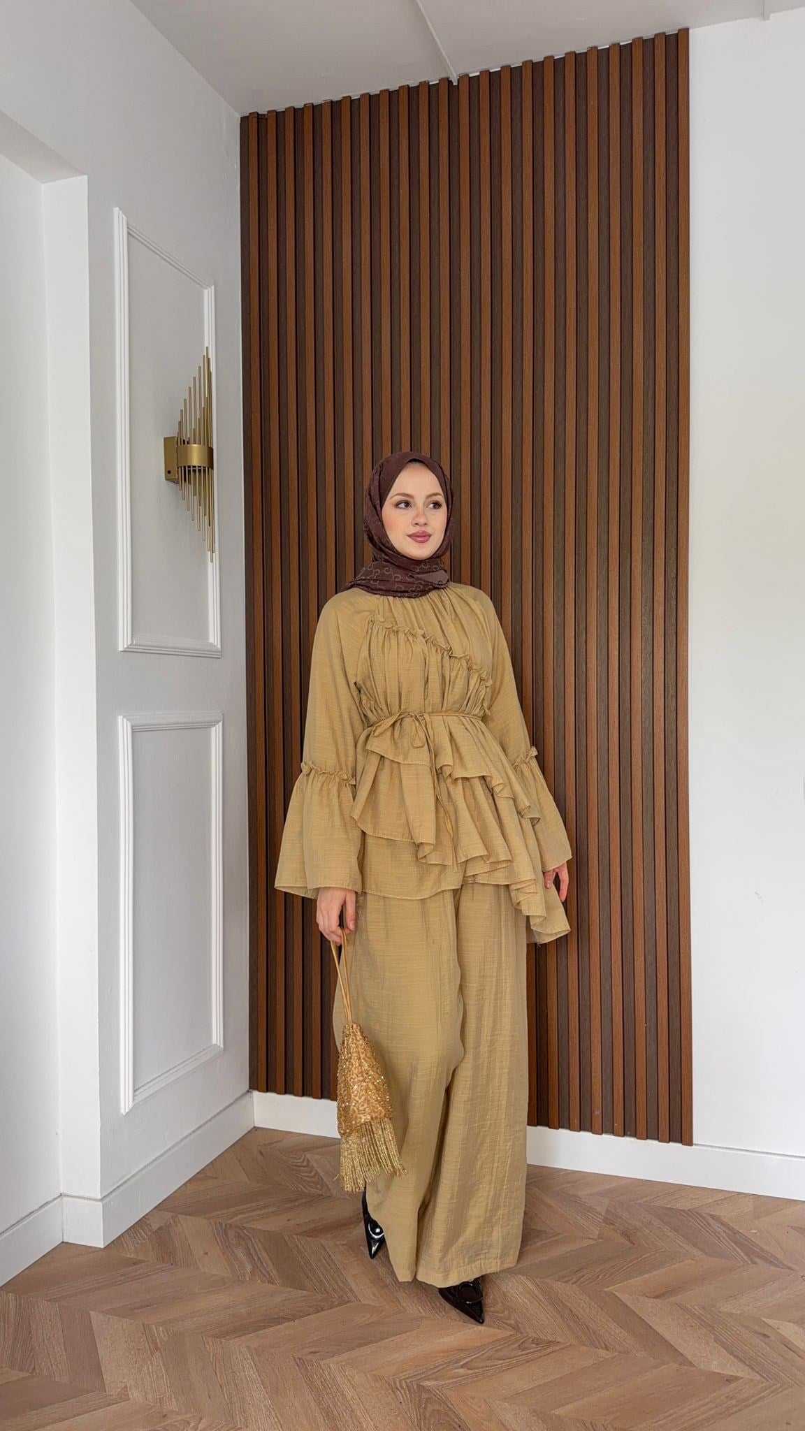 MEYSADESIGN PANTOLON TAKIM Bali Katkat Tül Model Takım Yağ Yeşili