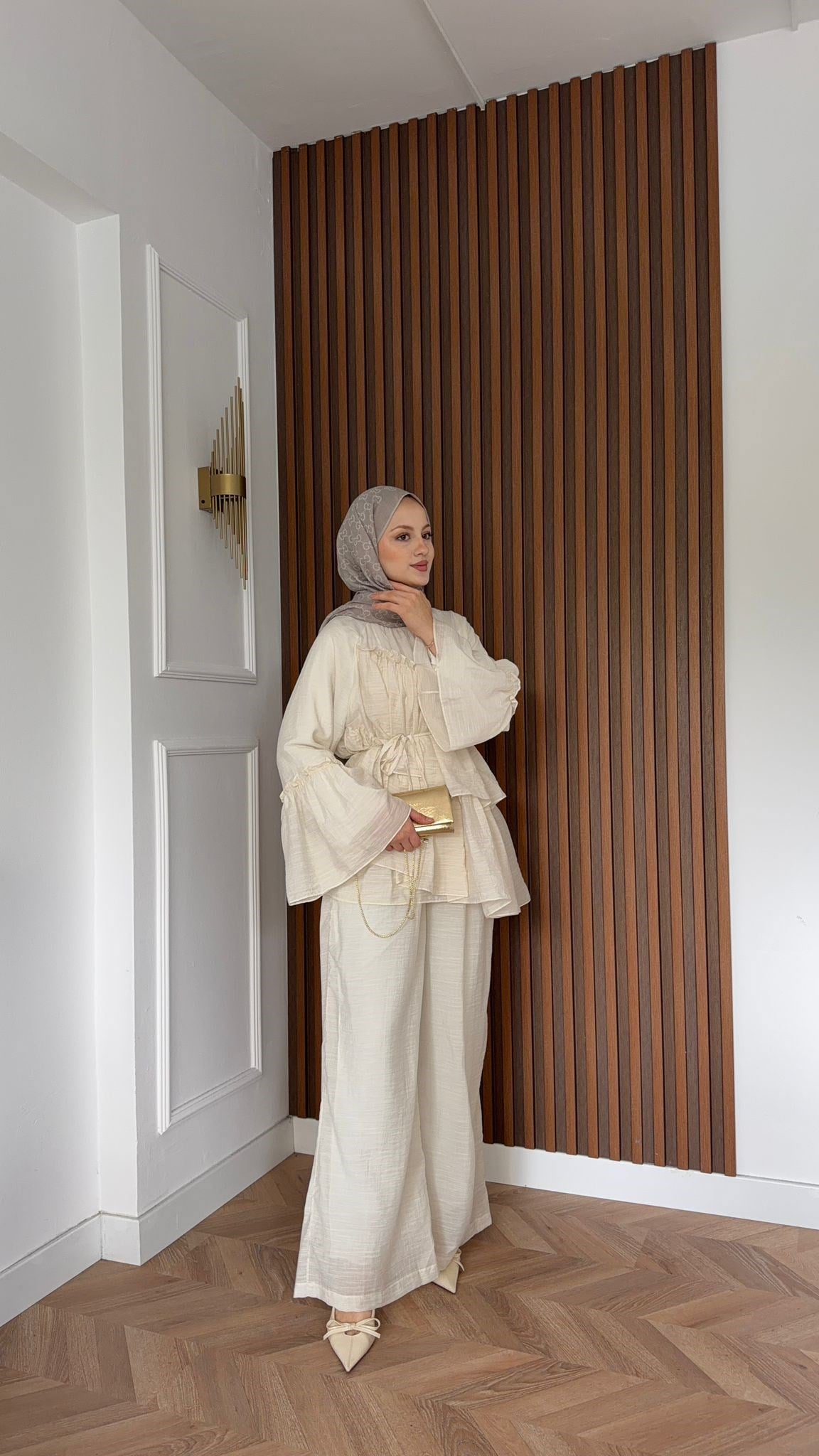MEYSADESIGN PANTOLON TAKIM Bali katkat tül model takım Bej