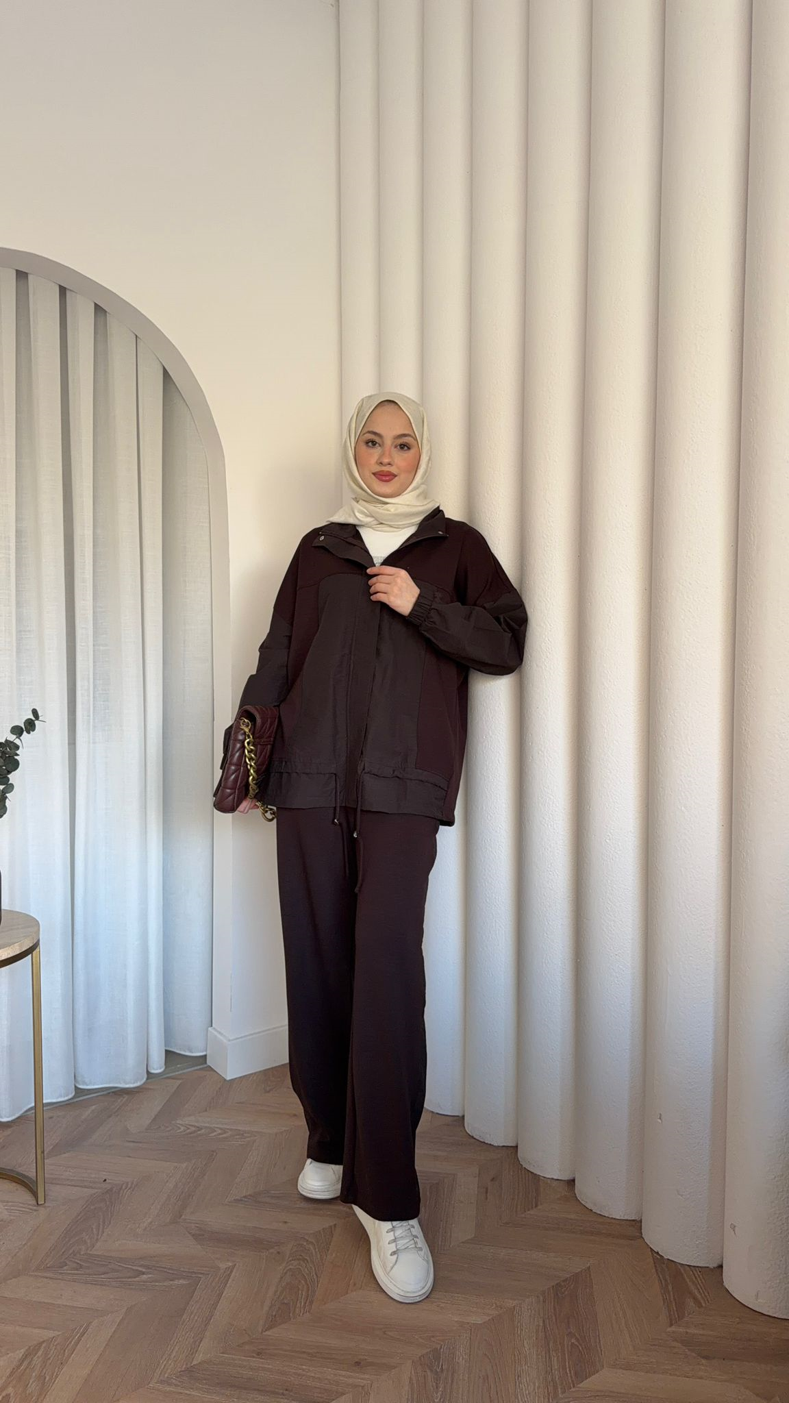 MEYSADESIGN TROUSER SETS Bihter Nervürlü İkili Takım Acı Kahve