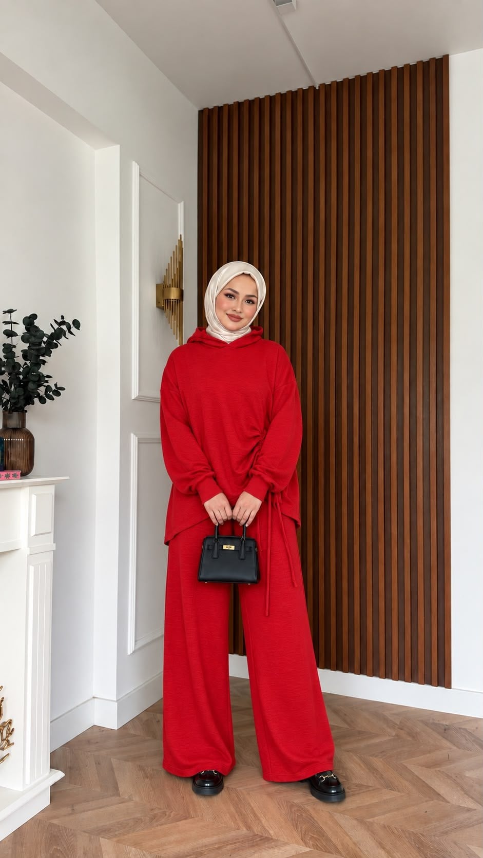 MEYSADESIGN PANTOLON TAKIM Büzgülü Eşofman Takımı Kırmızı
