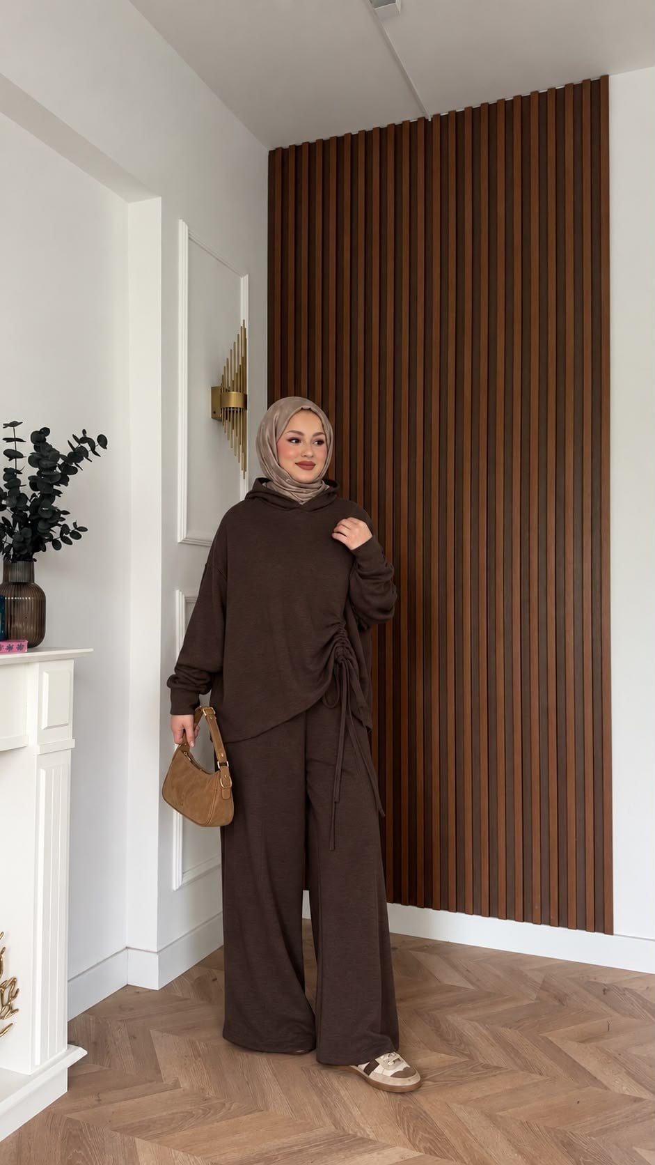MEYSADESIGN PANTOLON TAKIM Büzgülü Eşofman Takımı Acı Kahve