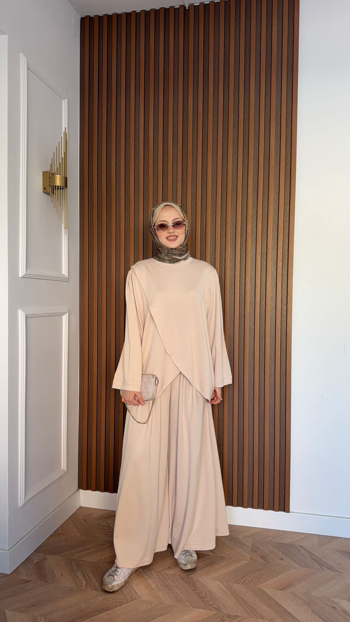 MEYSADESIGN PANTOLON TAKIM Çapraz Oysh İkili Takım Bej