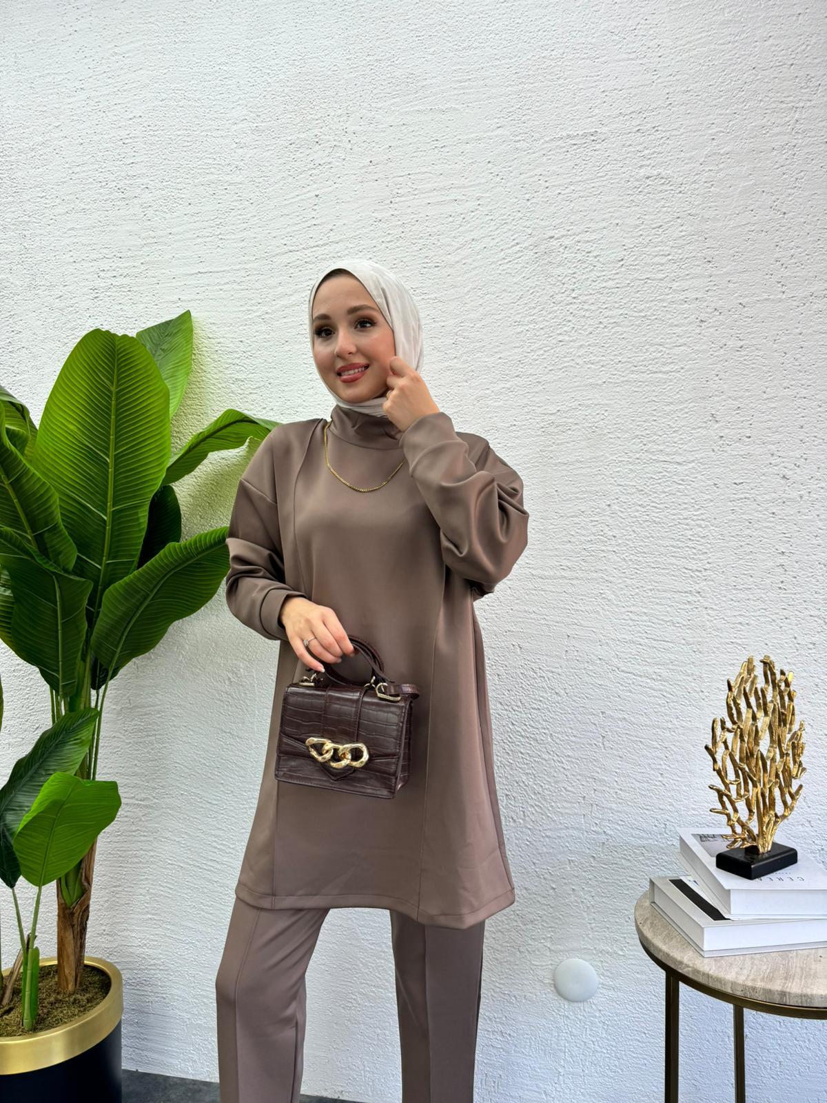Stitched Scuba 2-Piece Set Brown