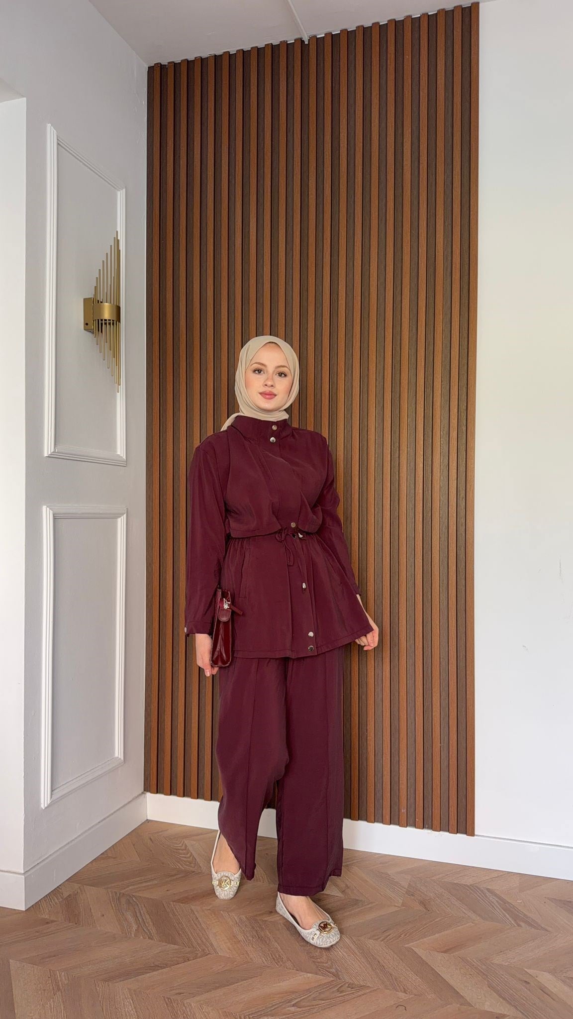 MEYSADESIGN PANTOLON TAKIM Çıtçıtlı Tensel  İkili Takım Bordo