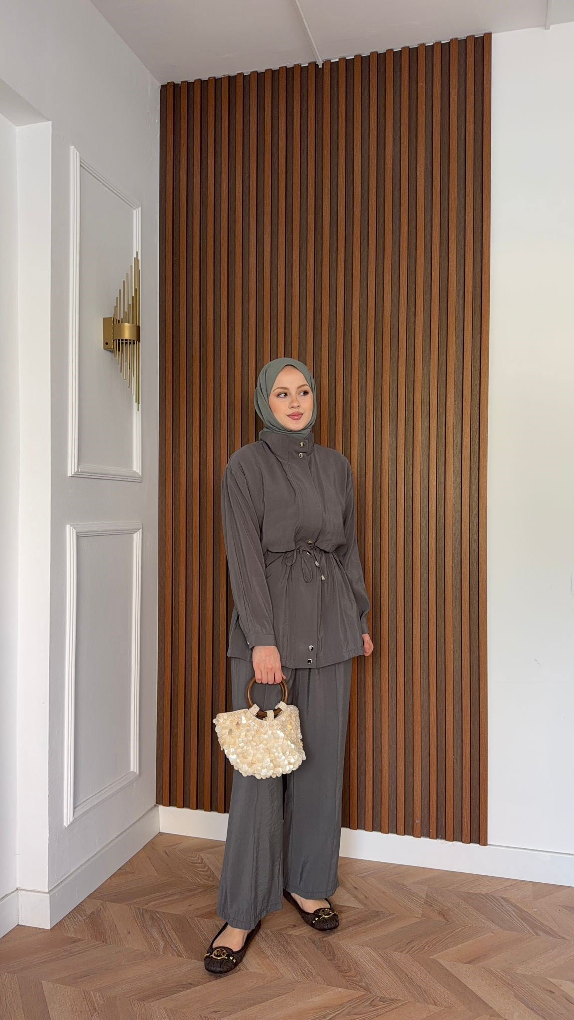 MEYSADESIGN PANTOLON TAKIM Çıtçıtlı Tensel  İkili Takım Gri
