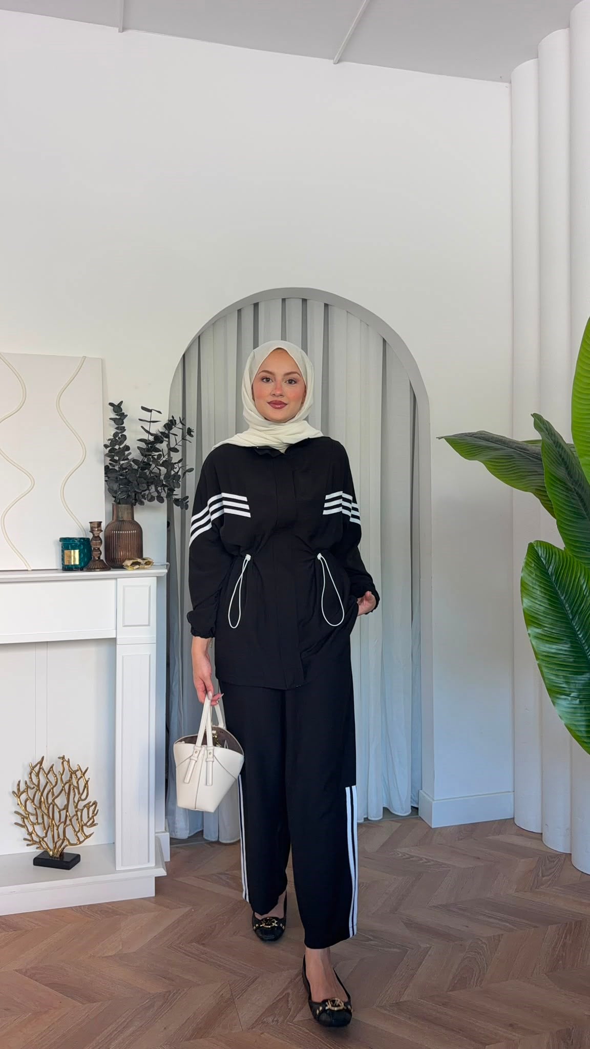 MEYSADESIGN PANTOLON TAKIM Çizgili Sport İkili Takım Siyah