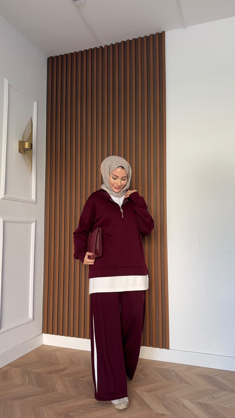 MEYSADESIGN PANTOLON TAKIM Comfort İçlik Detaylı İkili Takım Bordo
