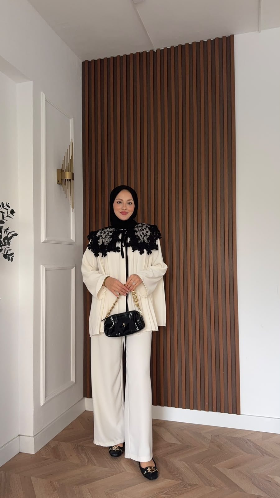 MEYSADESIGN PANTOLON TAKIM Dantel Yakalı Pileli İkili Takım Beyaz