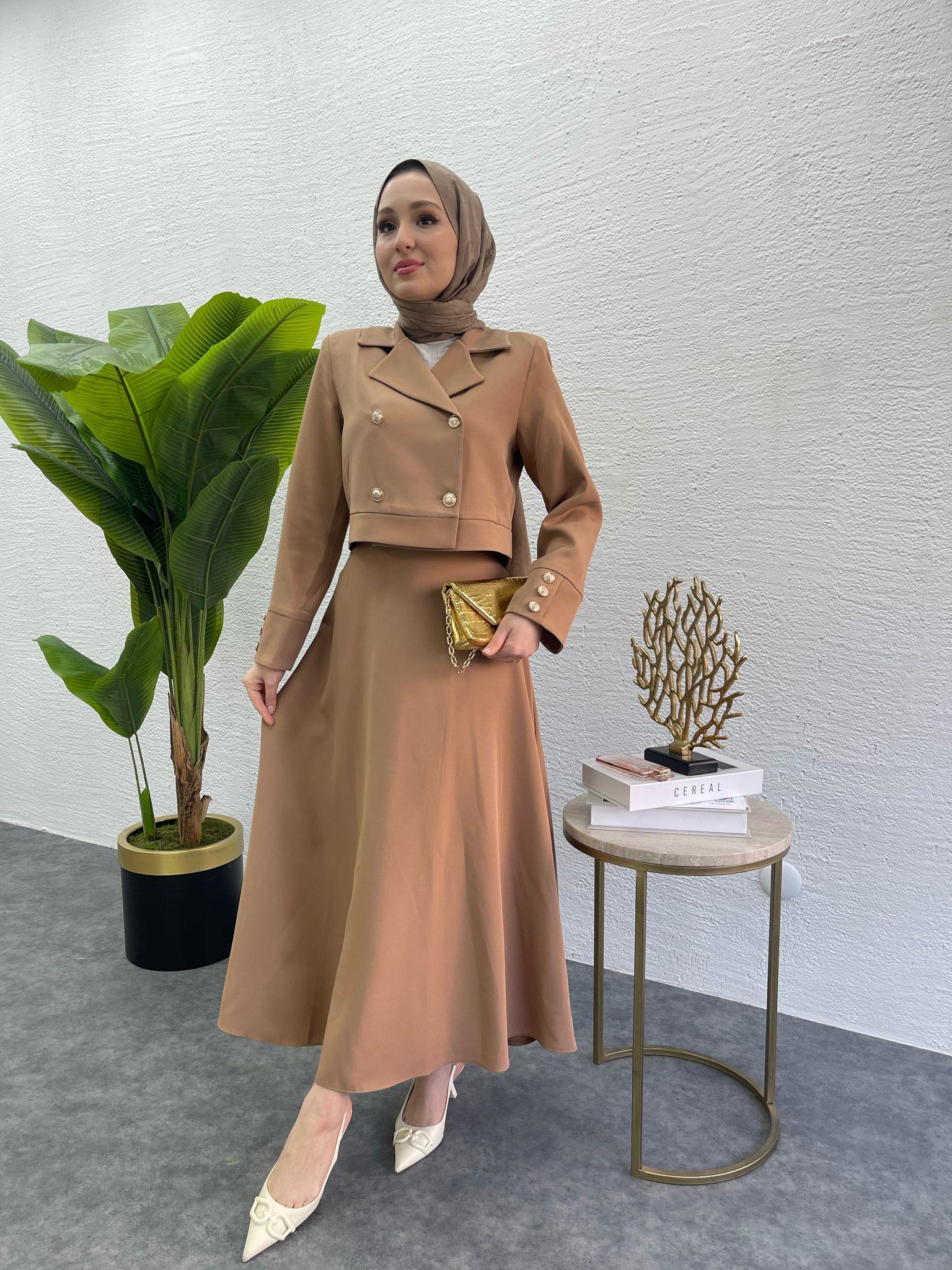 MEYSADESIGN PANTOLON TAKIM Diana Krep İkili Takım Kahve