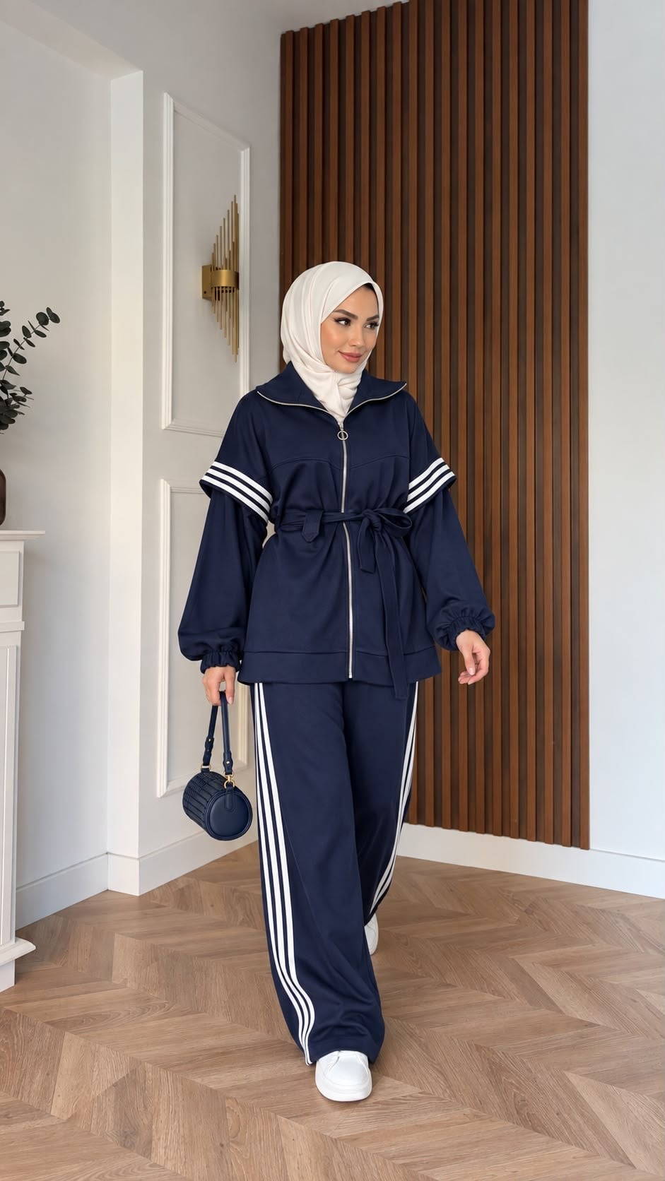 MEYSADESIGN PANTOLON TAKIM Dima Çizgili Eşofman Takımı Lacivert