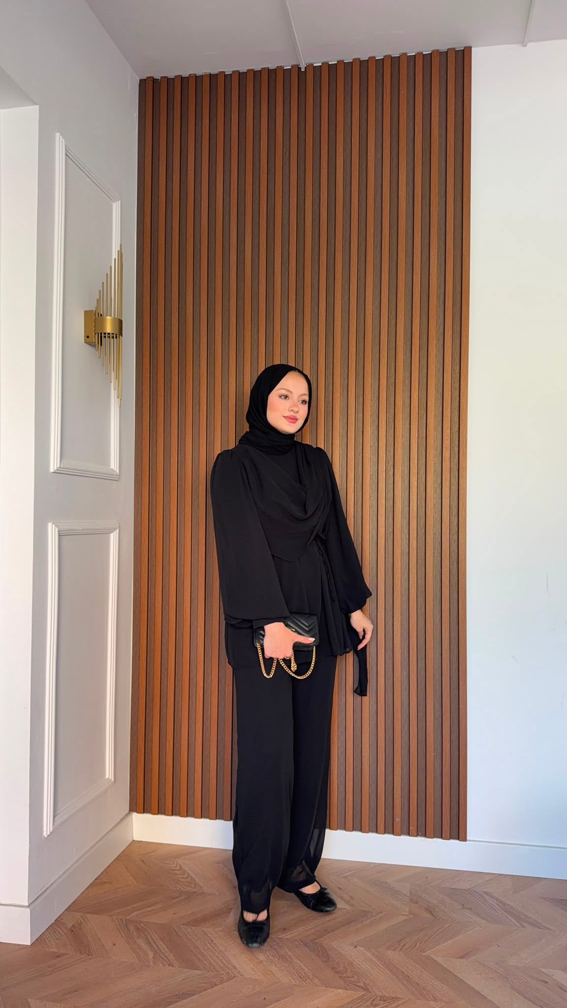 MEYSADESIGN PANTOLON TAKIM Drape Detaylı Şifon Takım Siyah