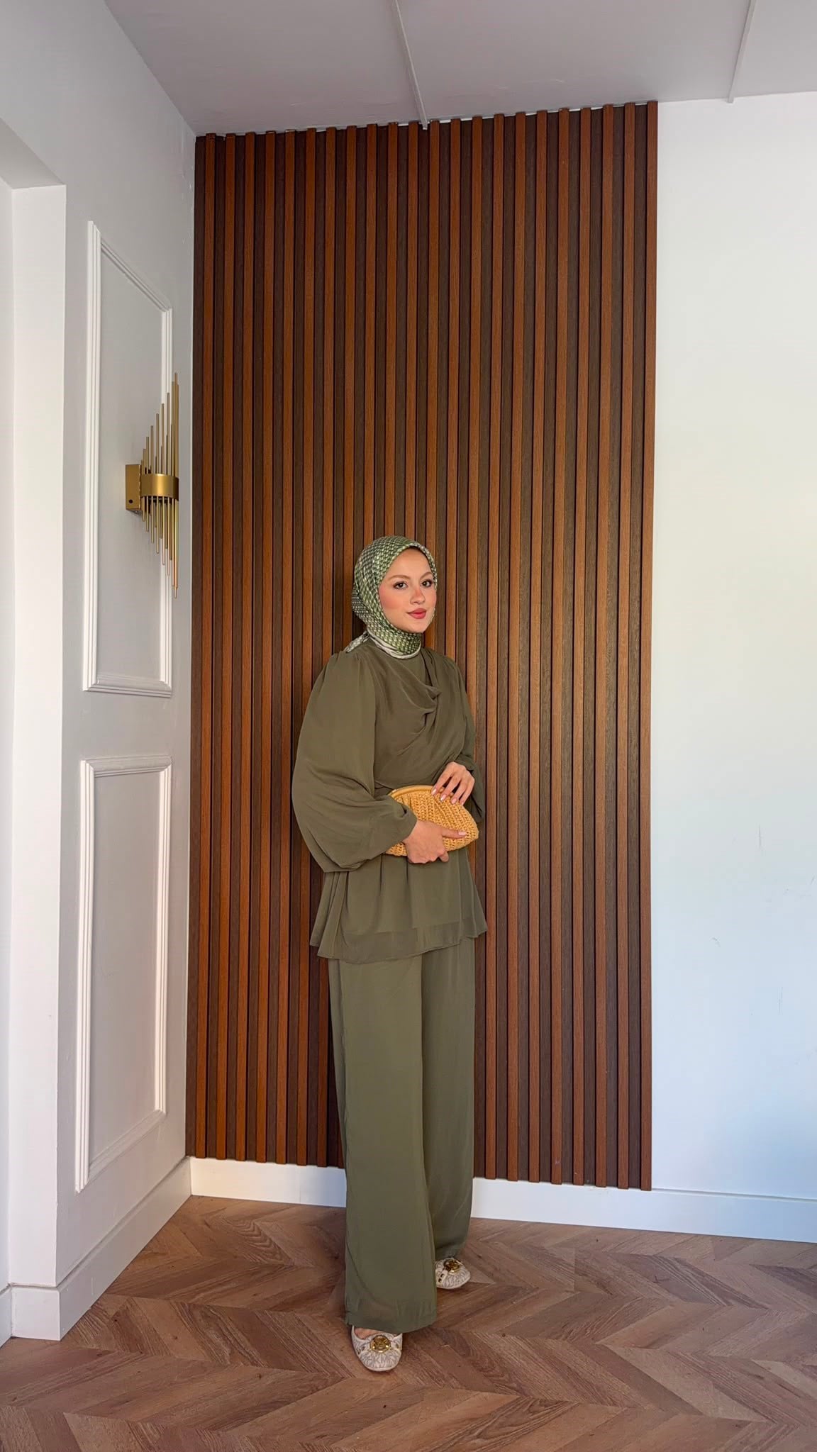 MEYSADESIGN PANTOLON TAKIM Drape Detaylı Şifon Takım Haki