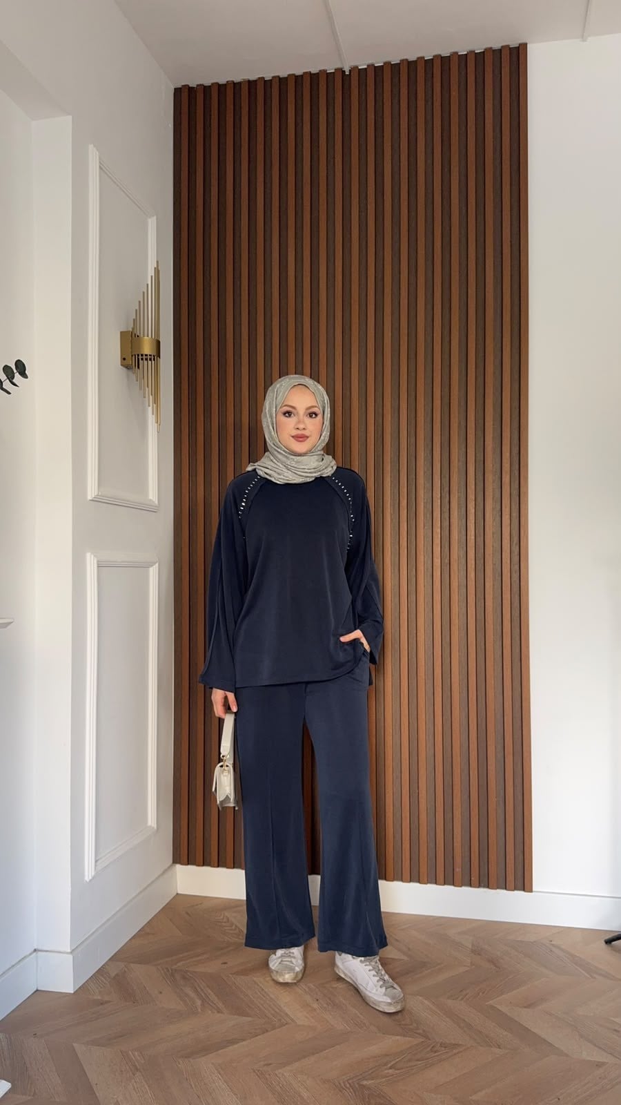 MEYSADESIGN PANTOLON TAKIM Efor Taşlı Pike İkili Takım Lacivert