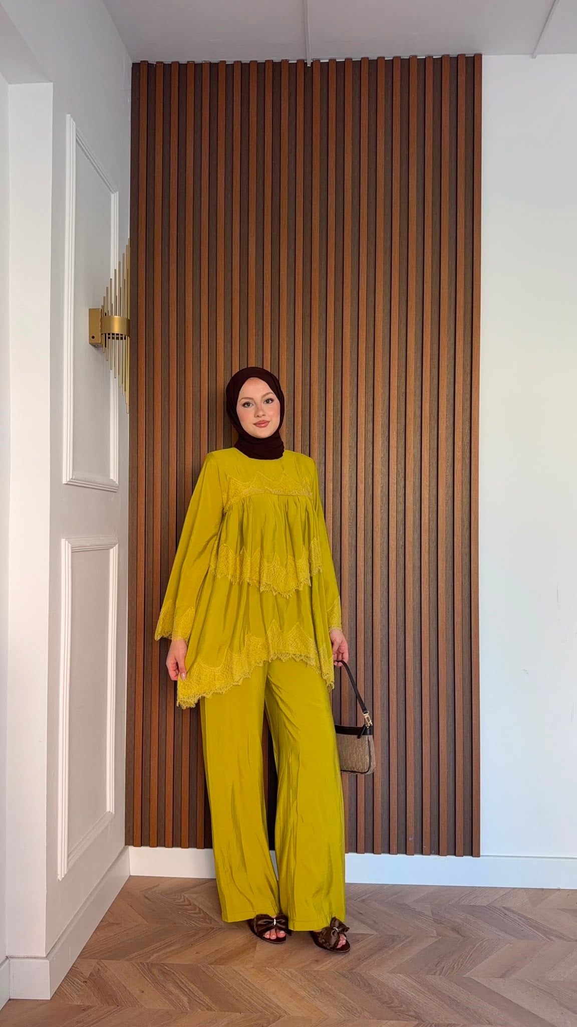 MEYSADESIGN PANTOLON TAKIM Elora Dantelli Tensel Takım Yağ Yeşili