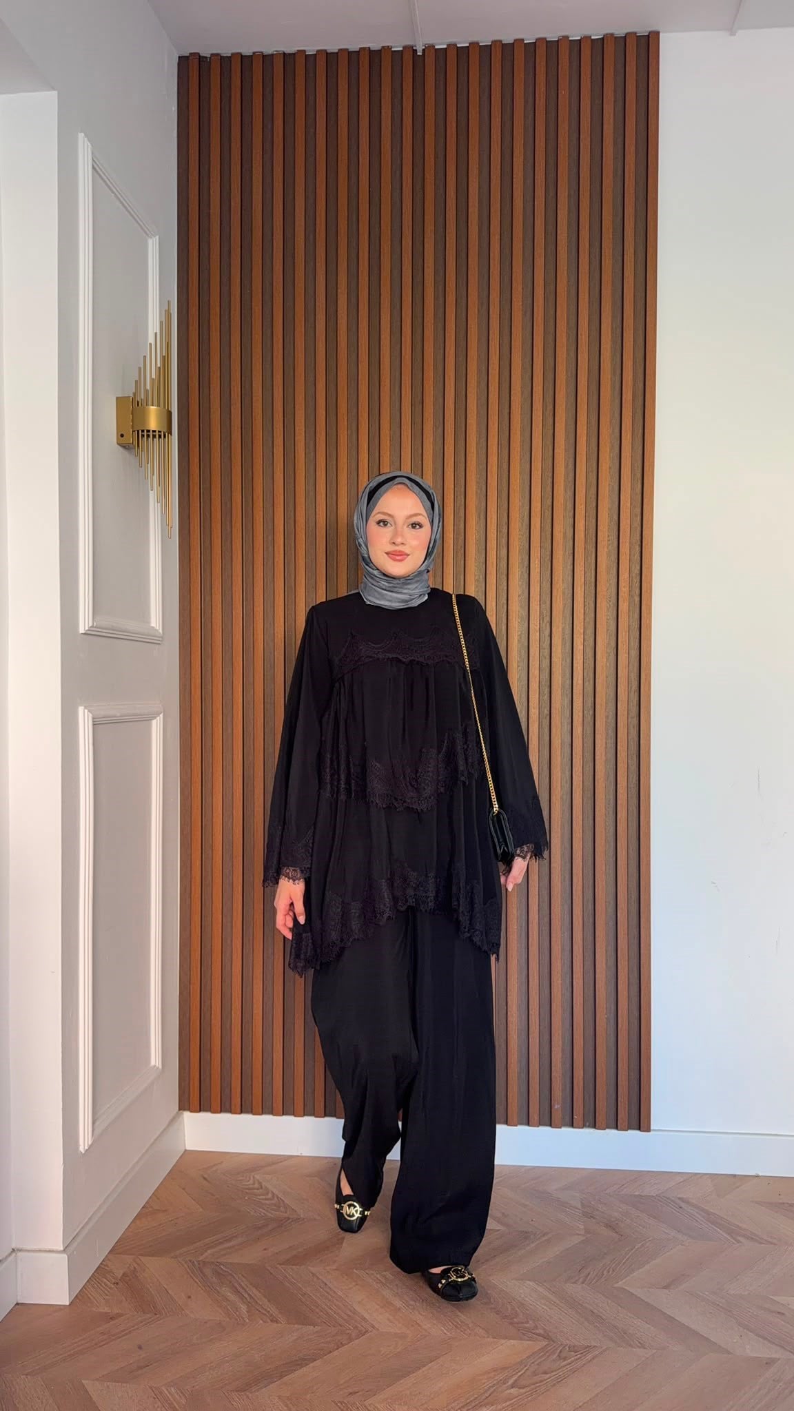 MEYSADESIGN PANTOLON TAKIM Elora Dantelli Tensel Takım Siyah