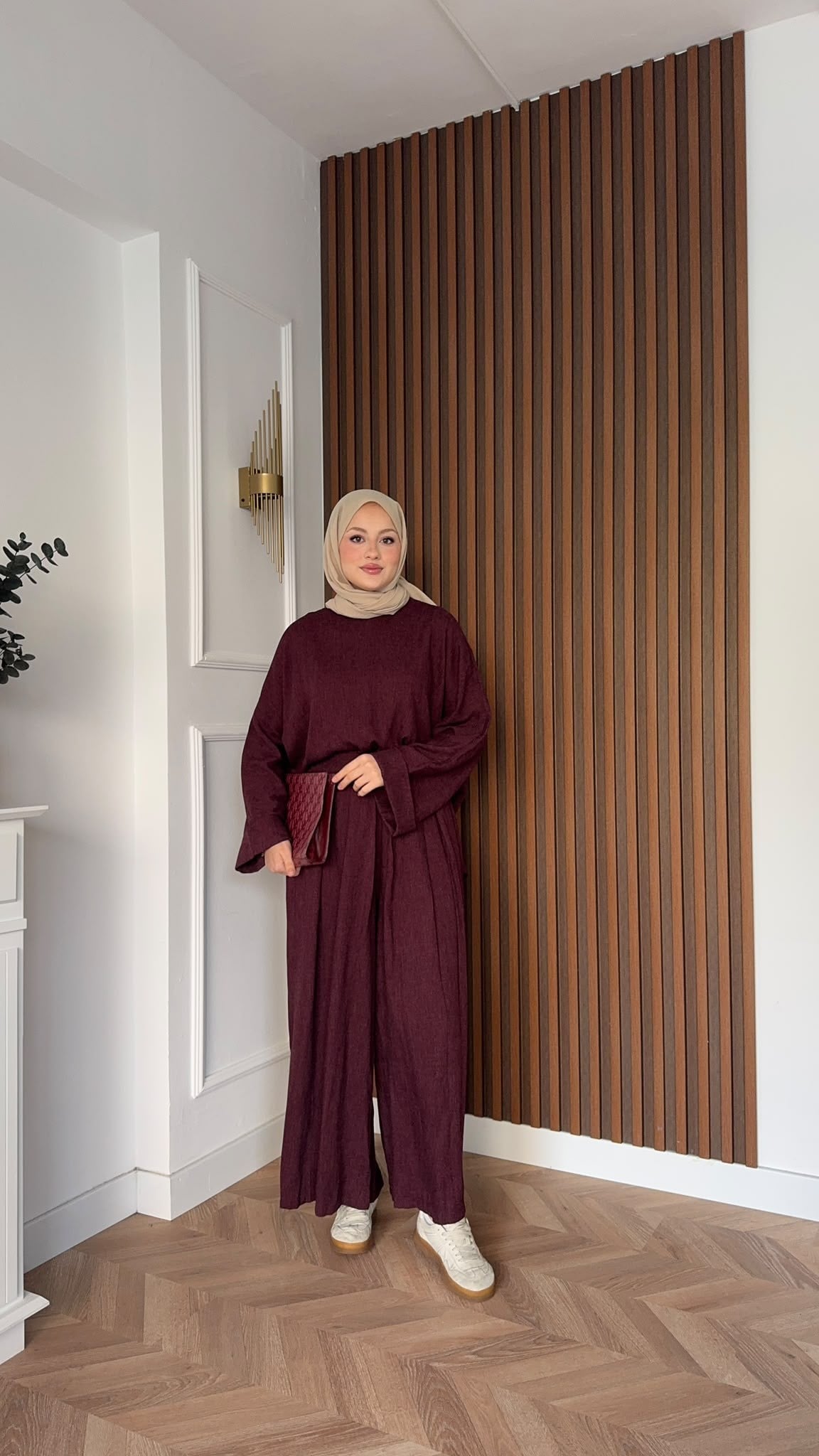 MEYSADESIGN PANTOLON TAKIM Esin Pamuklu Pantolonlu Takım Bordo