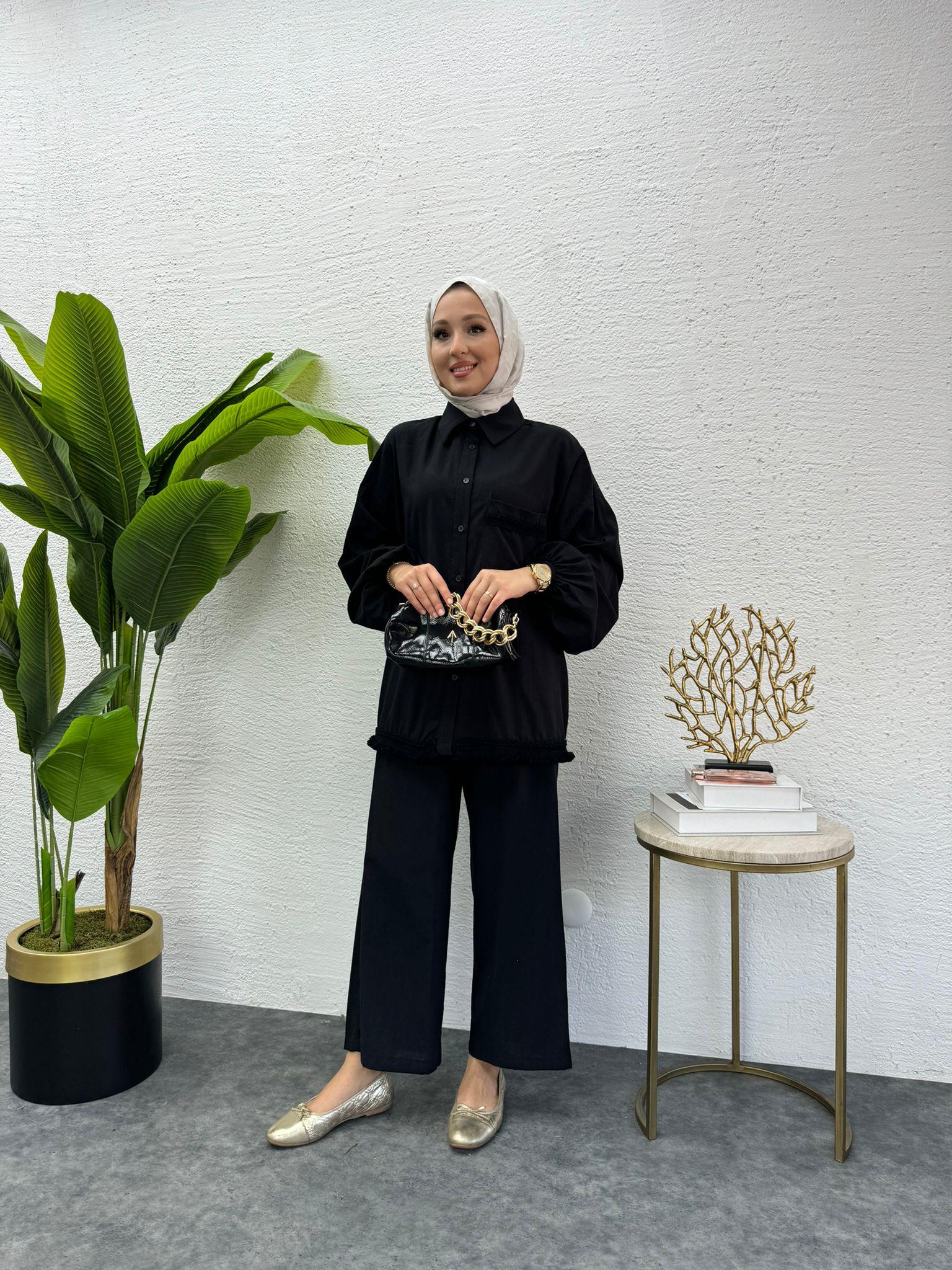 Flaulu Detail Linen Set Black