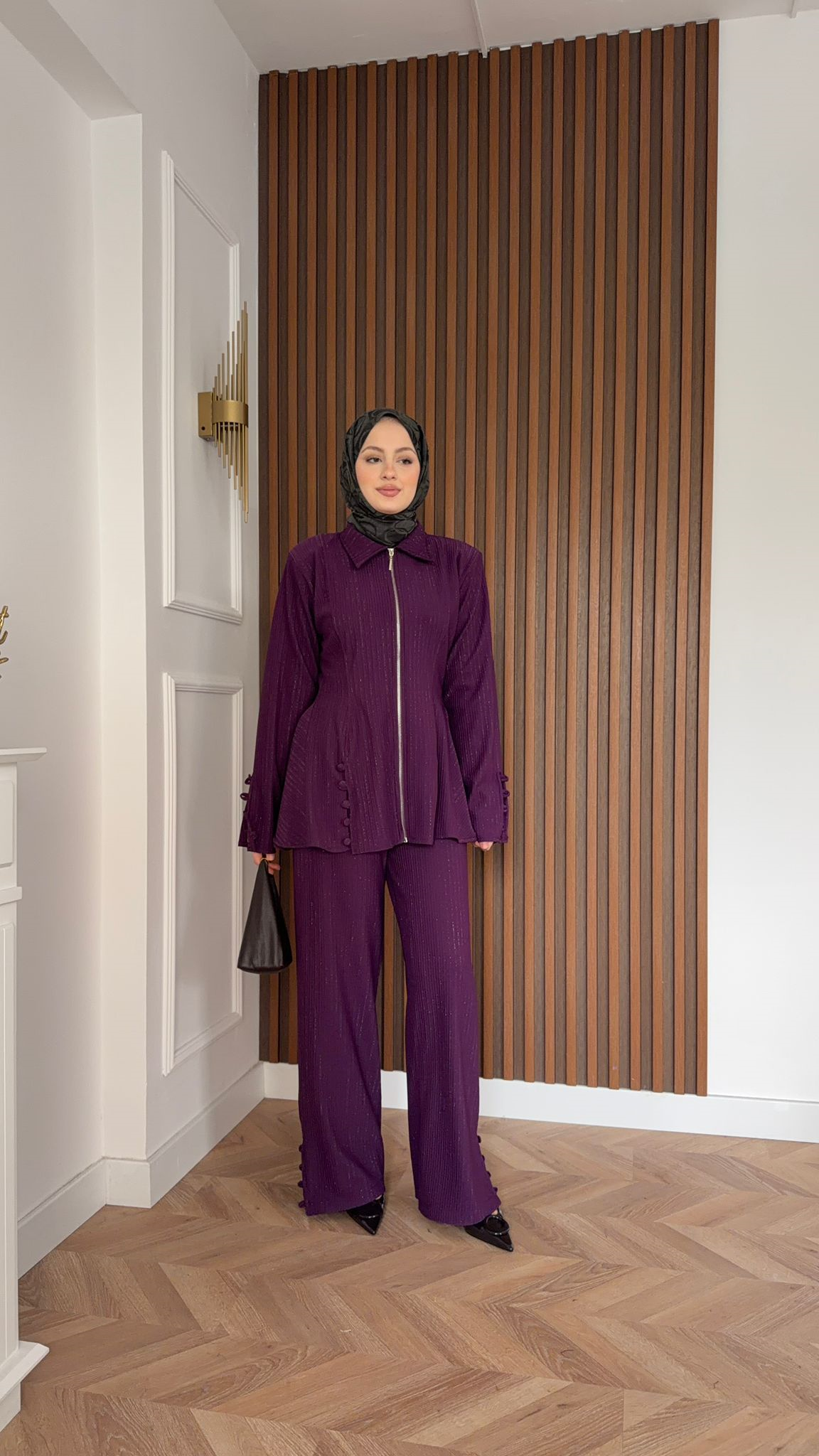 MEYSADESIGN TROUSER SETS İkon Simli Pens Detaylı İkili Takım Burgonya