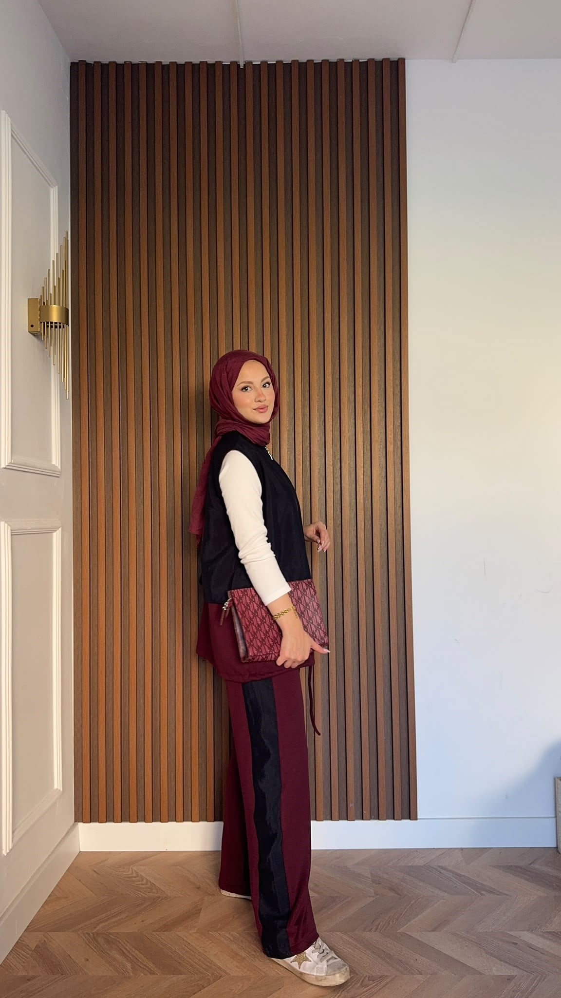 MEYSADESIGN PANTOLON TAKIM Kontrast Çift Renkli Yelekli İkili Takım Bordo