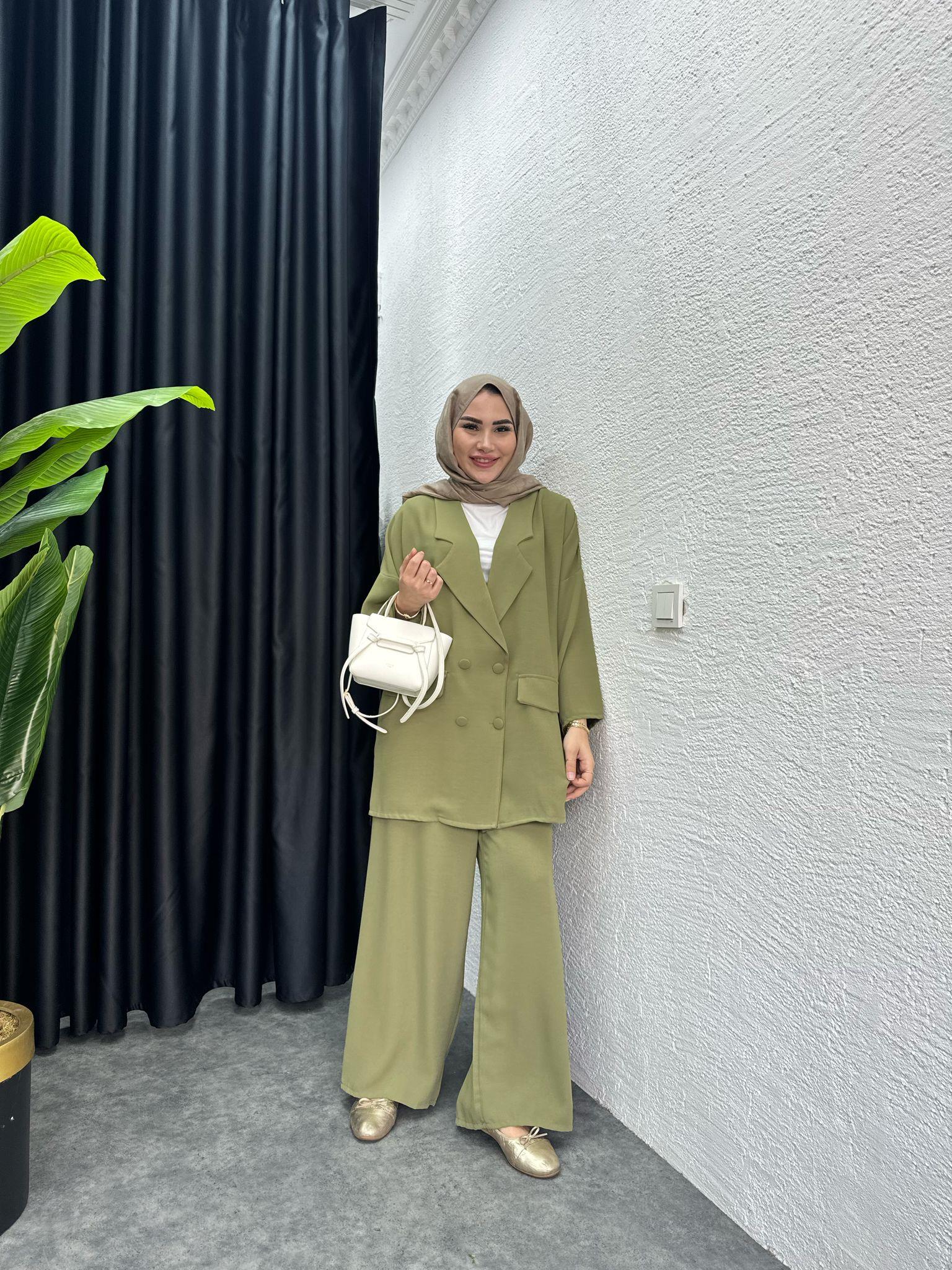 Kruvaze Crepe 2-Piece Set Olive