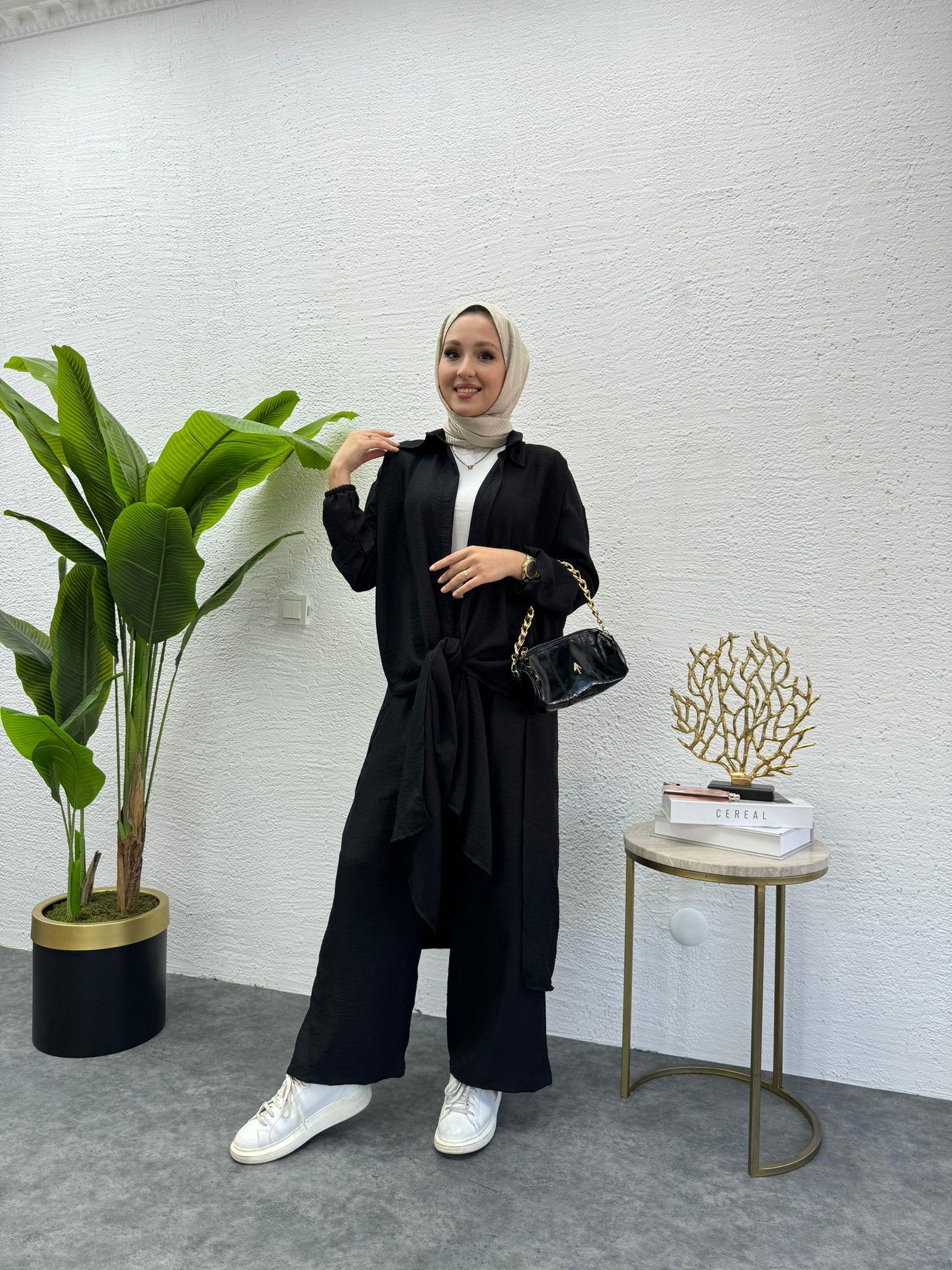 MEYSADESIGN PANTOLON TAKIM Lina Keten İkili Takım Siyah