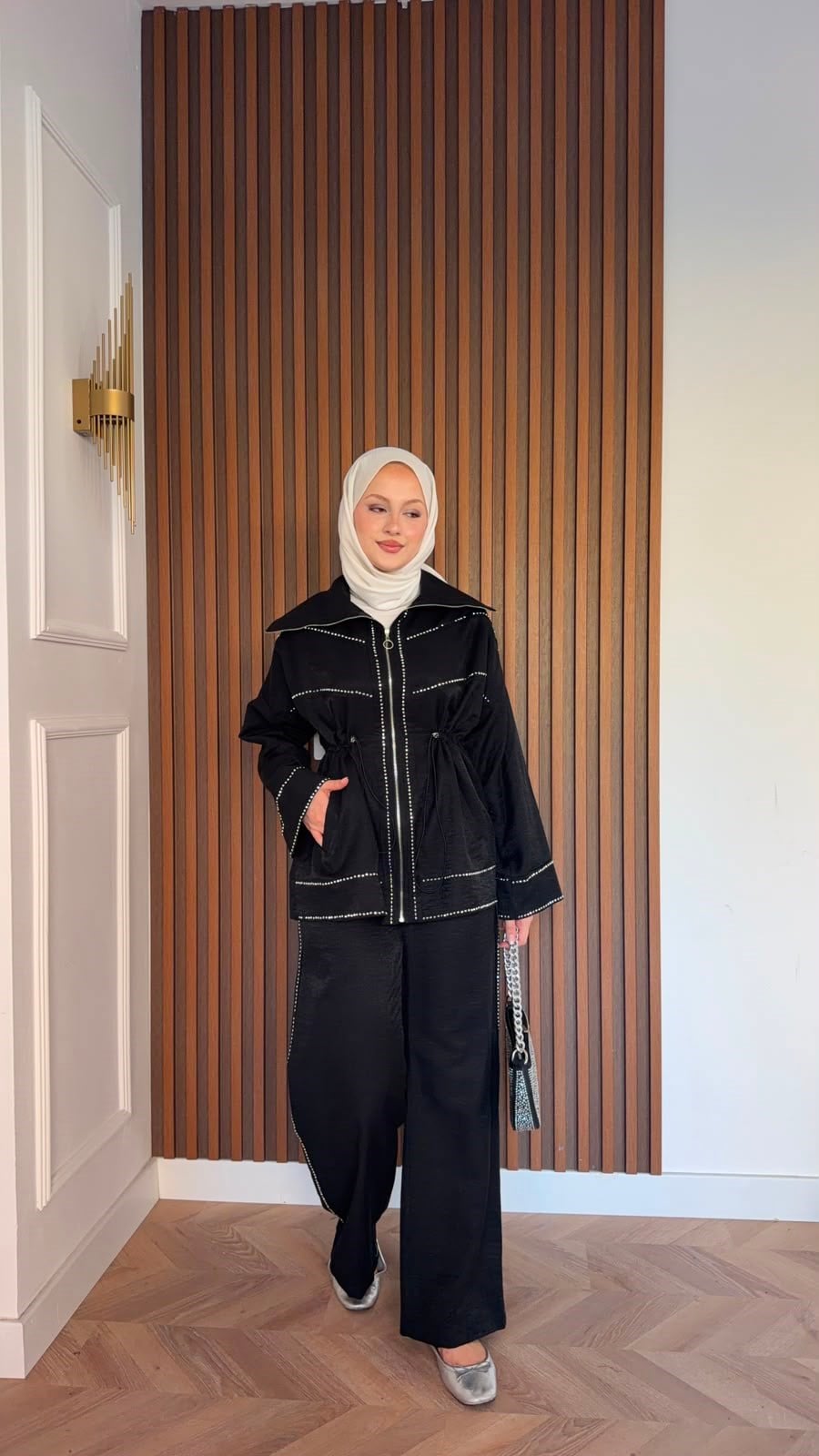 MEYSADESIGN PANTOLON TAKIM Moe Taşlı Jakarlı Takım Siyah