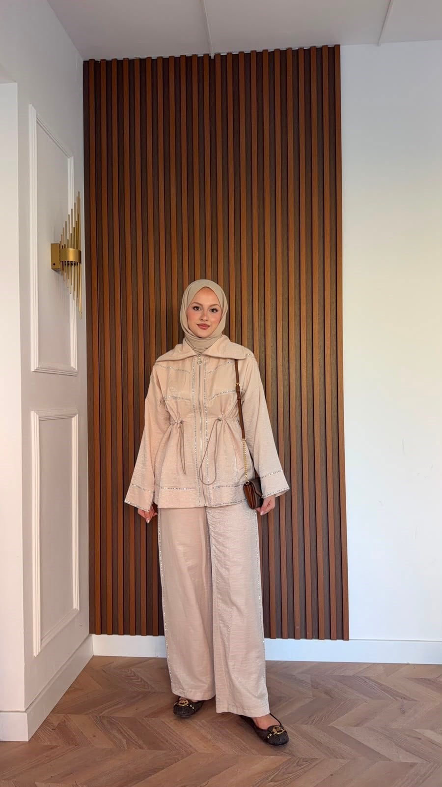 MEYSADESIGN PANTOLON TAKIM Moe Taşlı Jakarlı Takım Bej