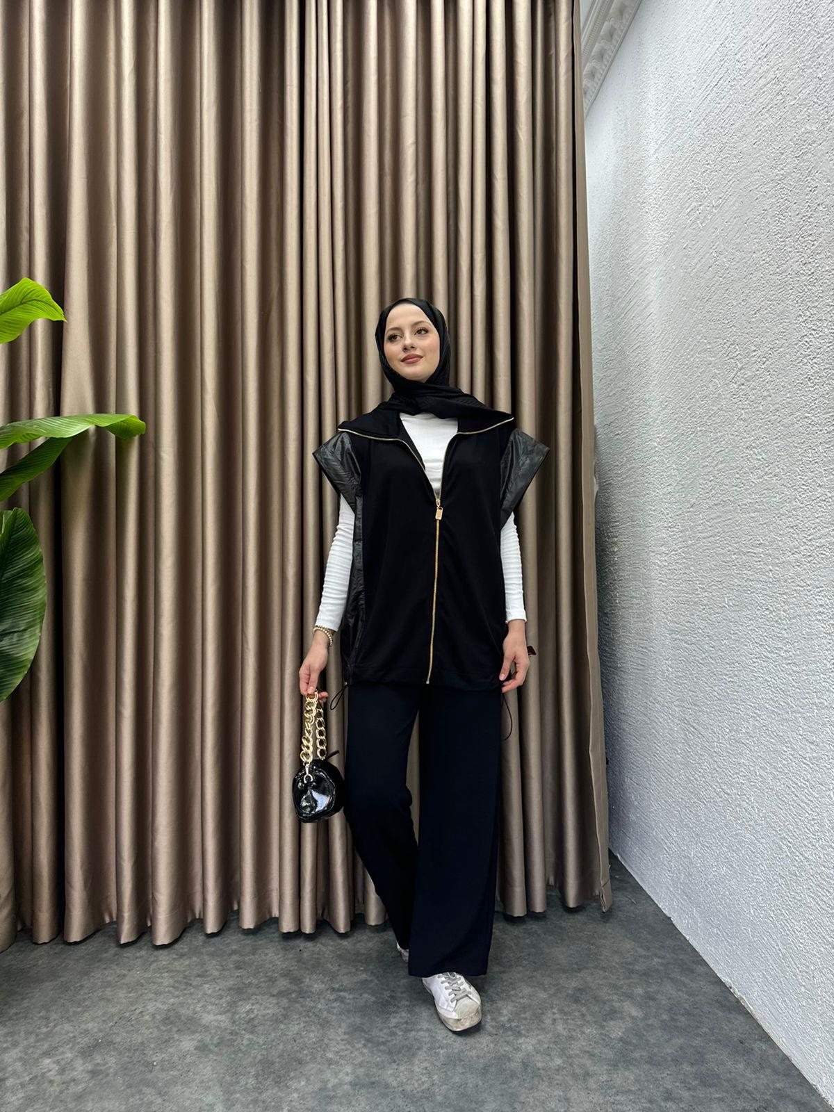 Ribbed Detail Oysh Waistcoat Set Black