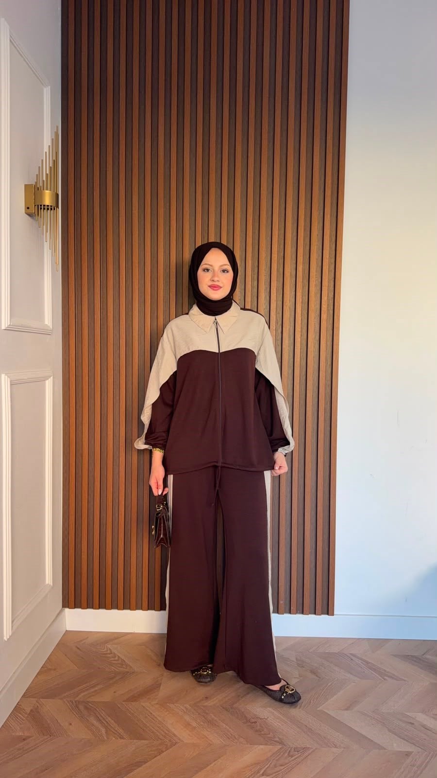 MEYSADESIGN PANTOLON TAKIM Pelerinli Aerobin Spor Takım Acı Kahve